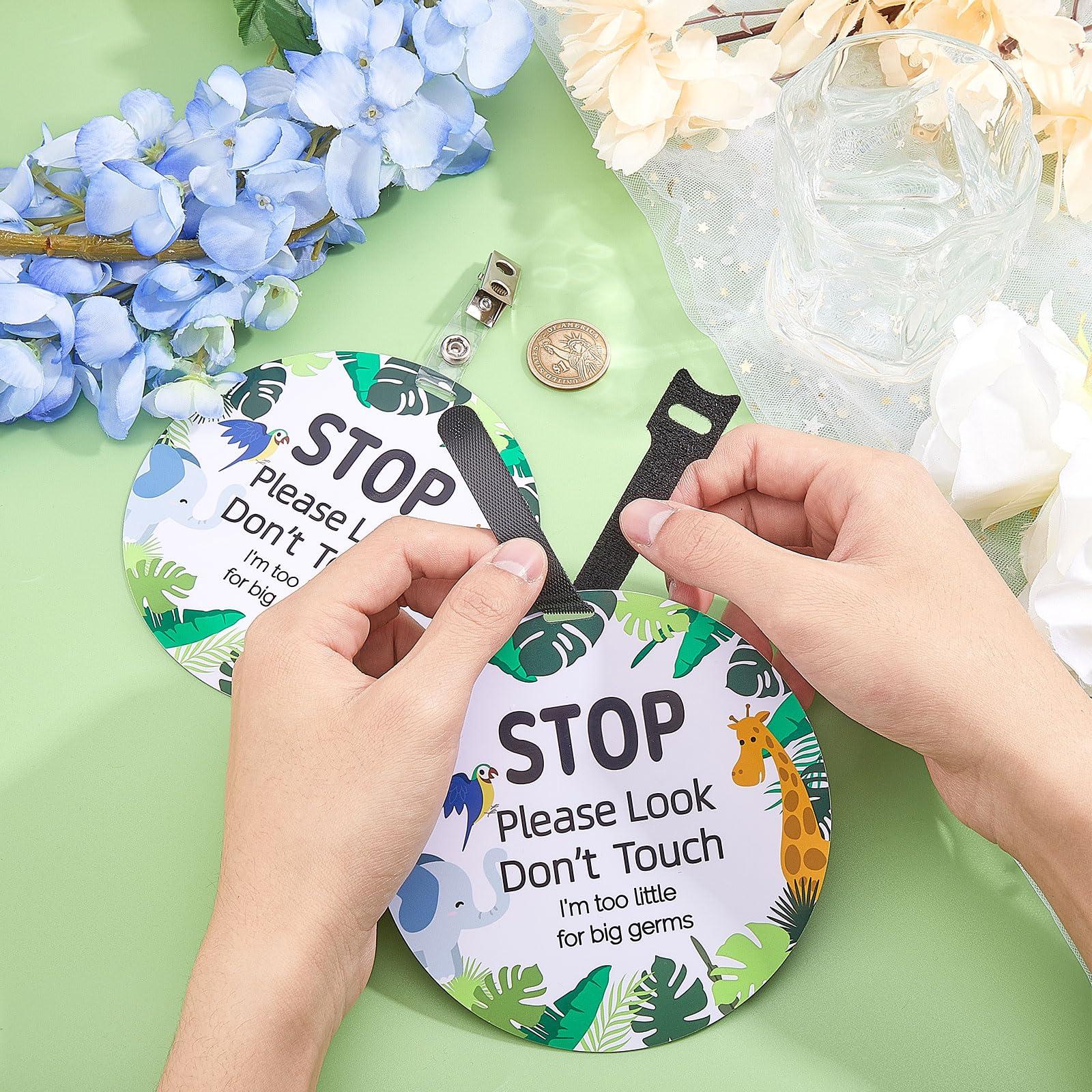 ORIGACH ORIGACH 2 Pack Animals No Touching Baby Signs, Stop Do Not Touch Baby Car Seat Sign Stroller Tags with Hanging Strap and Clip, No Touching Baby Sign for Newborn Baby Boy Girl