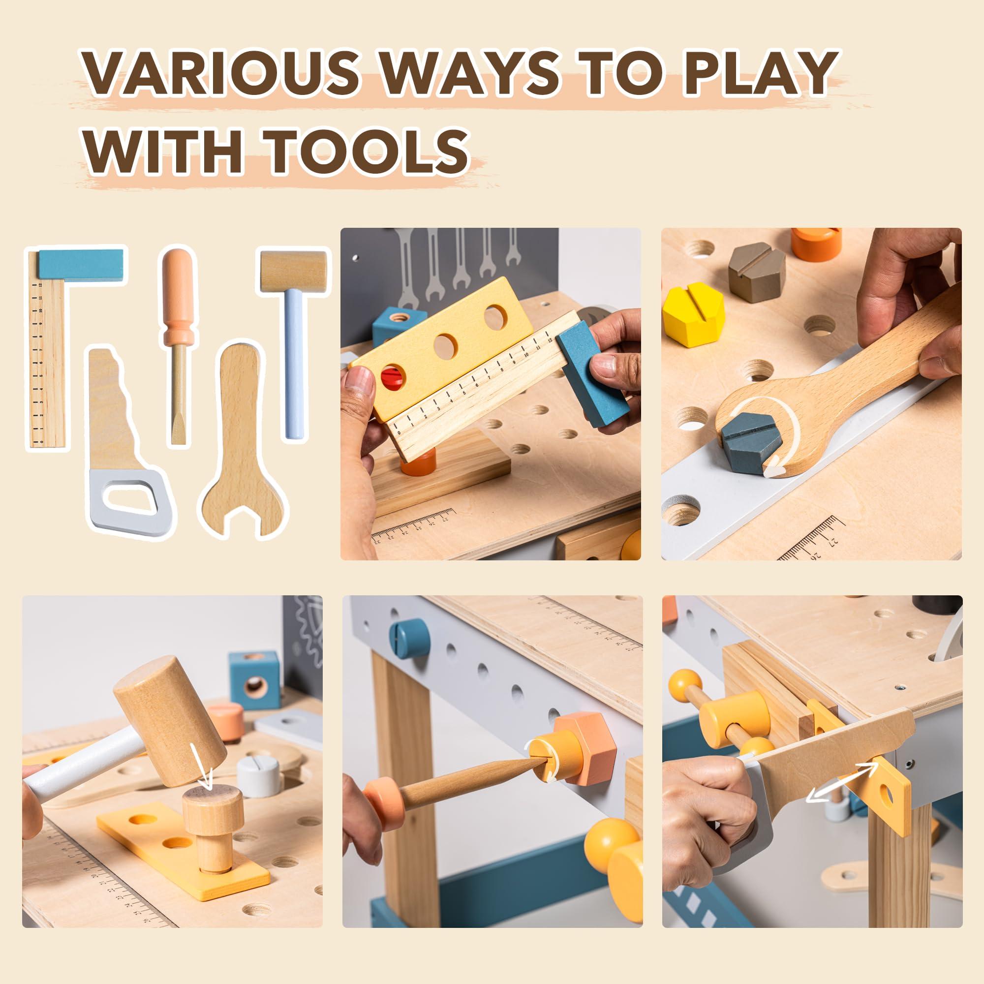 ROBUD ROBUD Wooden Tool Workbench for Kids Toddlers, Toy Tools Set Gift for 3 4 5 6 7 Years Old and Up