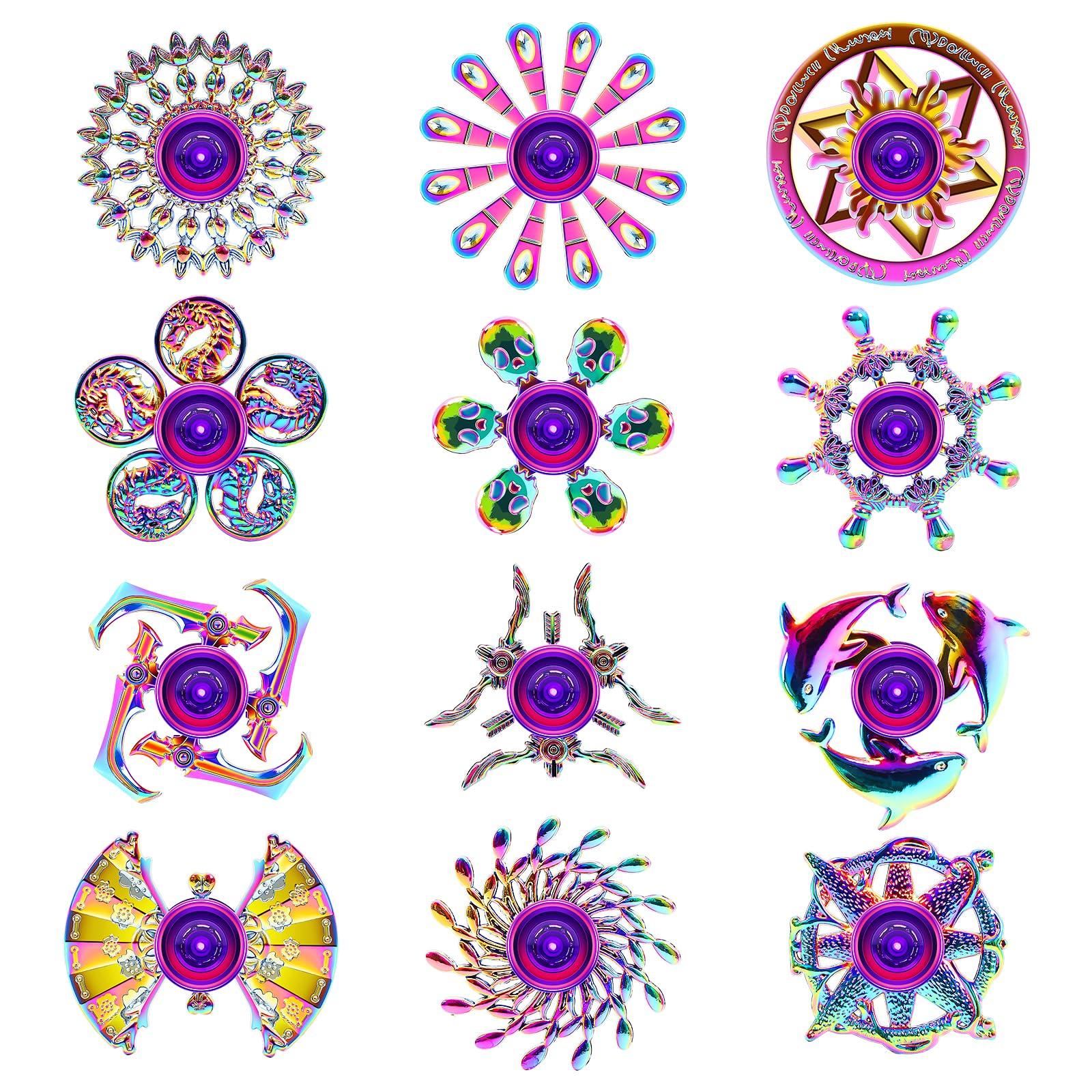 Lerifer 12pack Alloy Metal Fidget Spinner, Fidget Spinner Toy for Kid Adult, Sensory Finget Toys for Stress Relief, Cool Fidget Spinners Bulk, Gift for Kids Adult