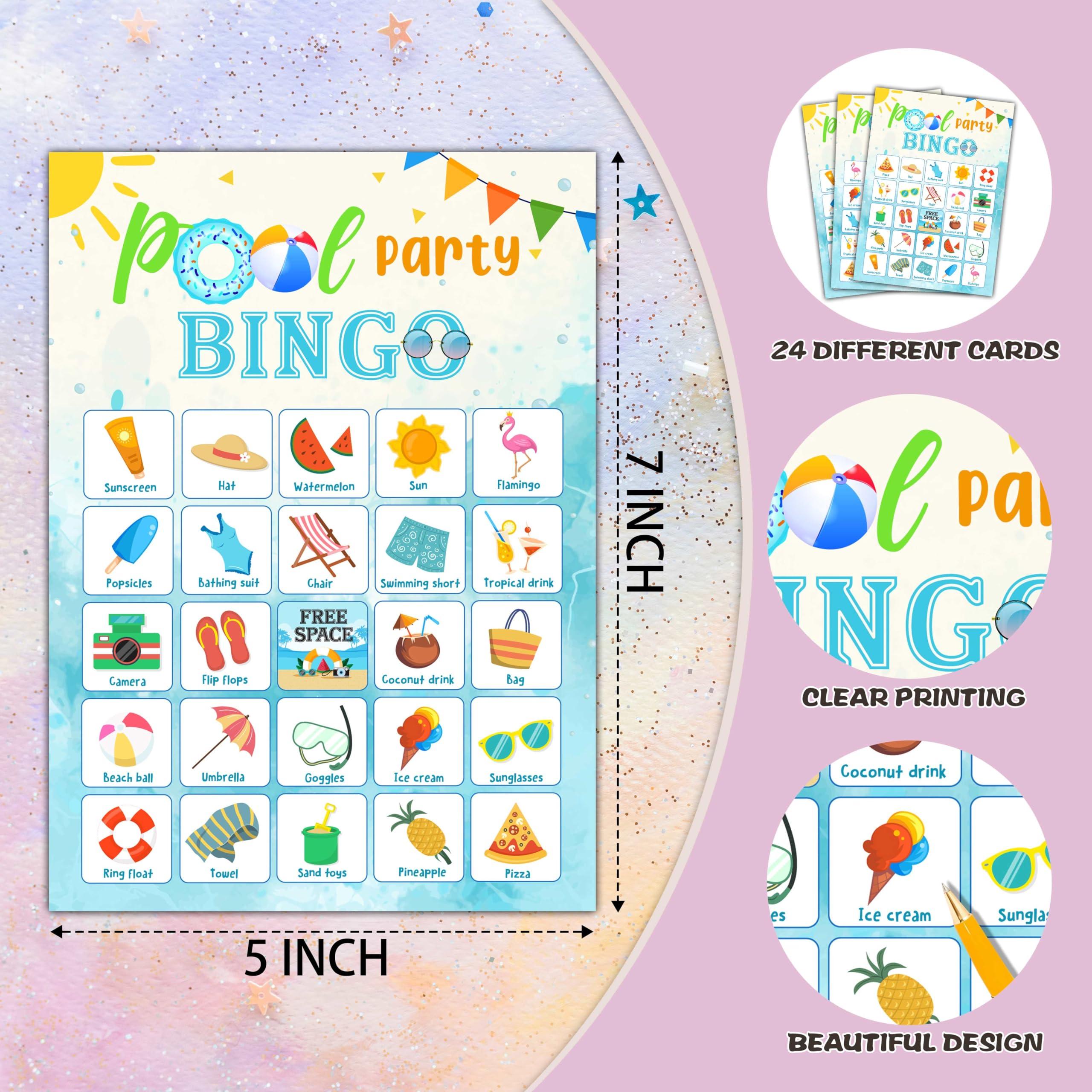 Foosproea Foosproea Pool Party Bingo Cards, Summer Bingo Games for 24 Players, Pool Party Games for Family Friends Large Group Activities, Pool Party Favors Supplies Decorations(21)