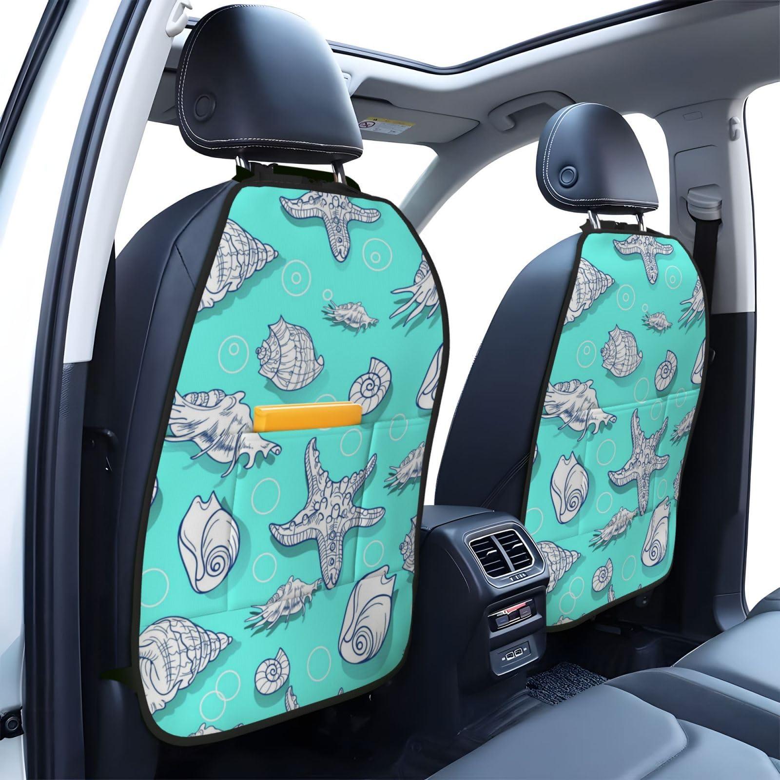 Xisover Xisover Car Kick Mats for Kids Back Seat Cover(2 Pk) Seat Back Protector from Scratches and Dirt-Seashell and Starfish