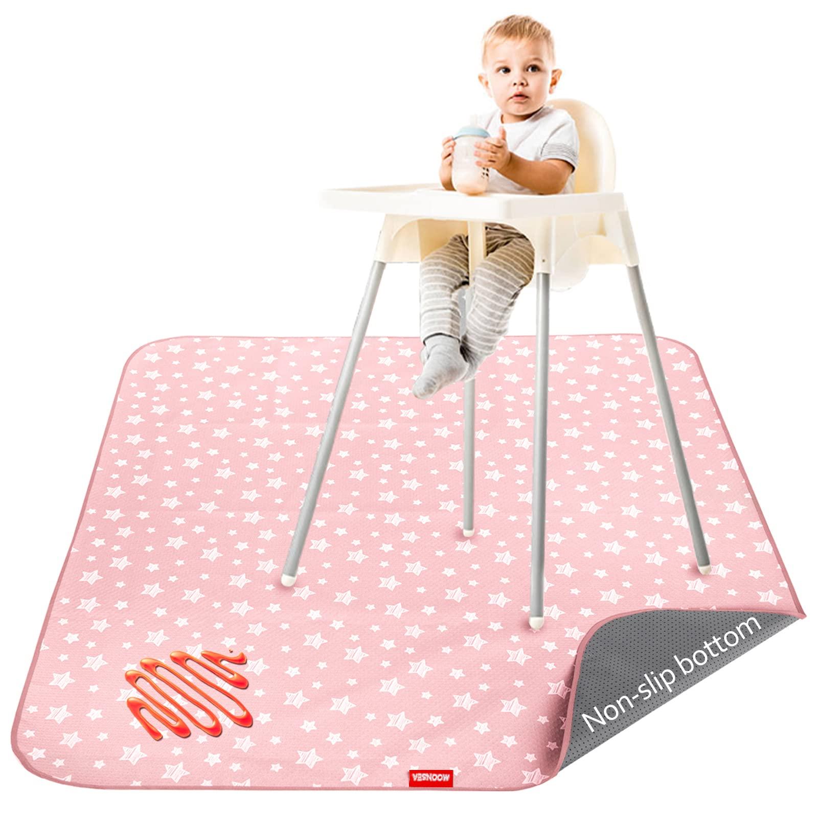 Moonsea Baby Splat Mat Anti Slip Waterproof High Chair Mat, Baby Feeding Table Cloth Floor Mat Cover, Baby Art Playtime Mat for Craft/Mealtime, 42X46 Inch Washable Portable Picnic Mat - Pink Star