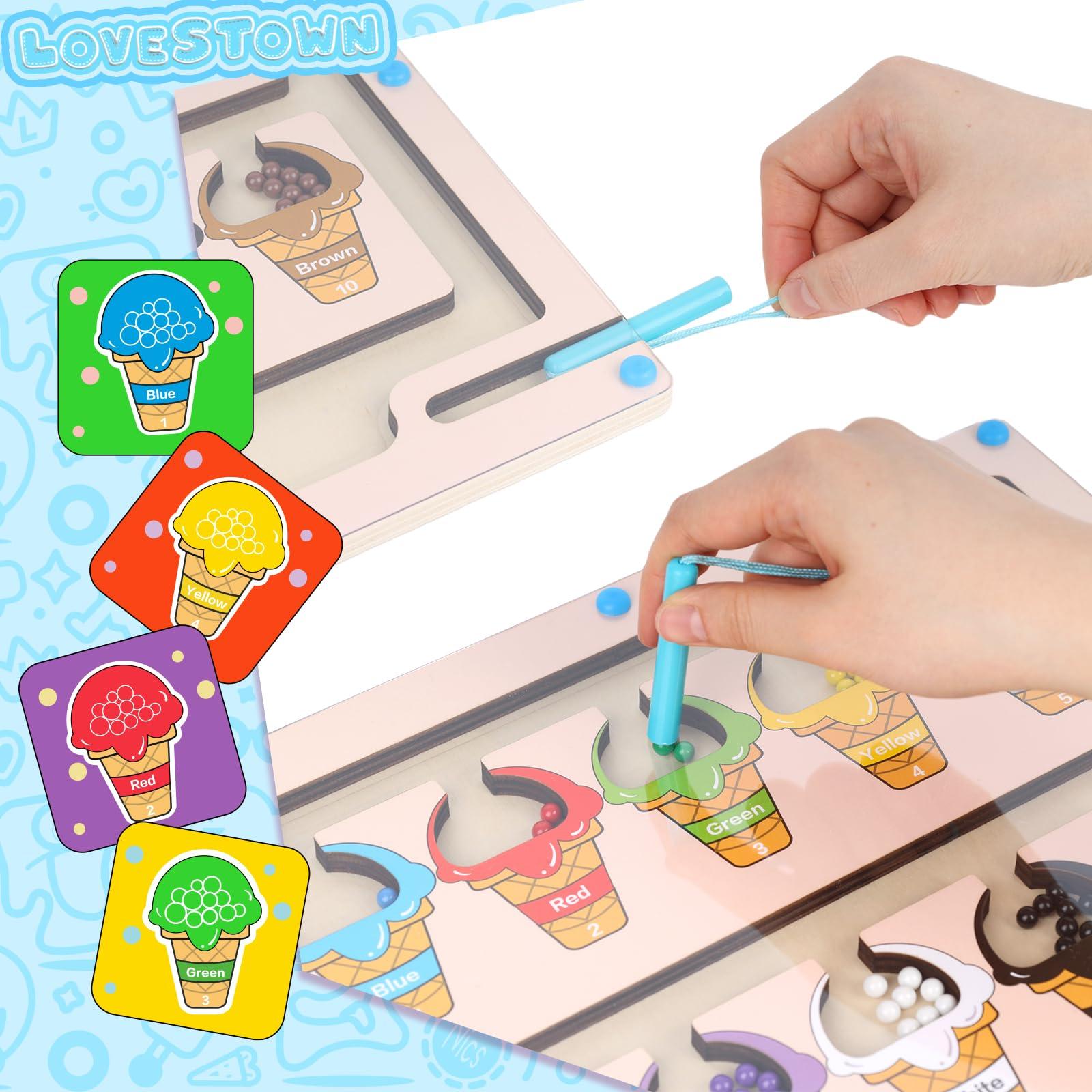 LovesTown LovesTown Magnetic Color and Number Maze, Montessori Wooden Color Matching Learning Counting Puzzle Board for Toddler Kids Magnetic Ice Cream Toy
