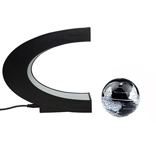 Senders Senders Floating Globe with LED Lights C Shape Magnetic Levitation Floating Globe World Map for Desk Decoration (Black-Silver)