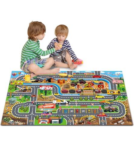 Oriate Oriate Kids Toy Dream Mat Monster Truck Activity Playmat, Multi Color Parent-Child Interaction Game Rug, Ideal Children\'s Educational Floor Mats for Monster Cars Construction Truck Toys 552-M