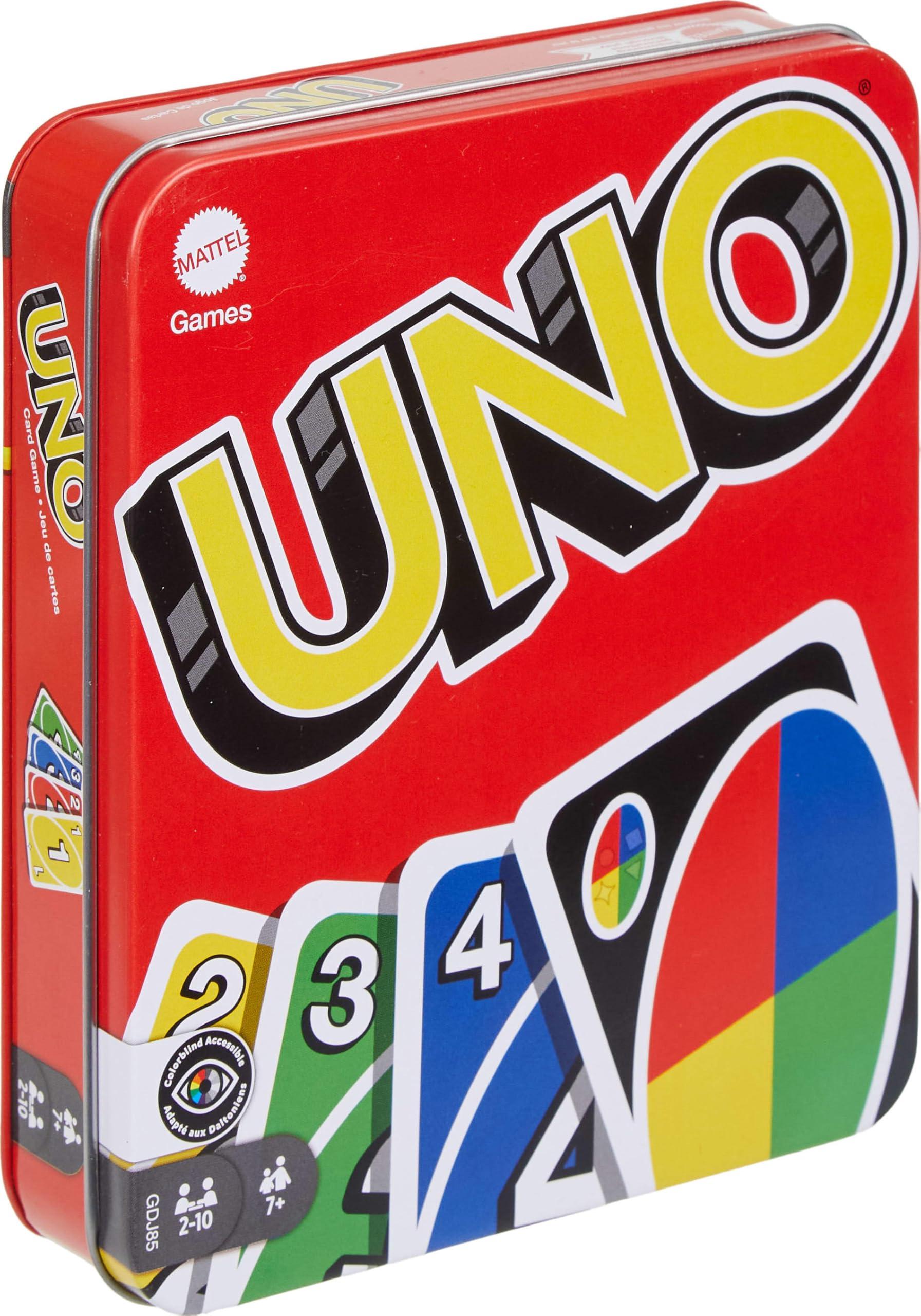 Mattel Games Mattel Games UNO Card Game in a Collectible Storage Tin for Kids, Adults, Families, Parties & Travel, 2 to 10 Players (Amazon Exclusive)