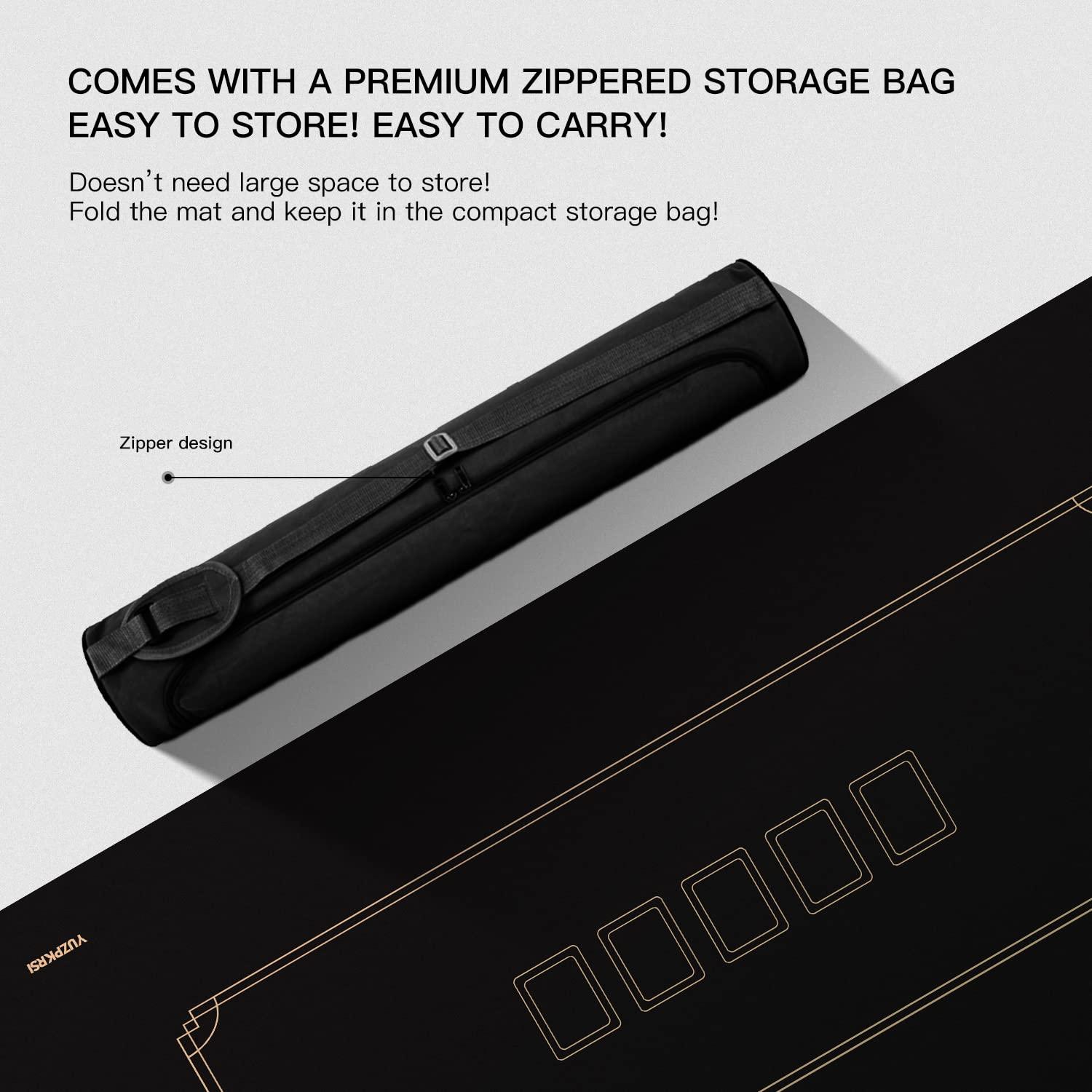 YUZPKRSI YUZPKRSI Texas Hold'em Poker Mat, 6 Players Poker Table Mat Water Repellent, Portable Poker Table Top Topper with Thicken Carrying Bags for Poker Games, Blackjack, Casino, 47 x 24 Inch