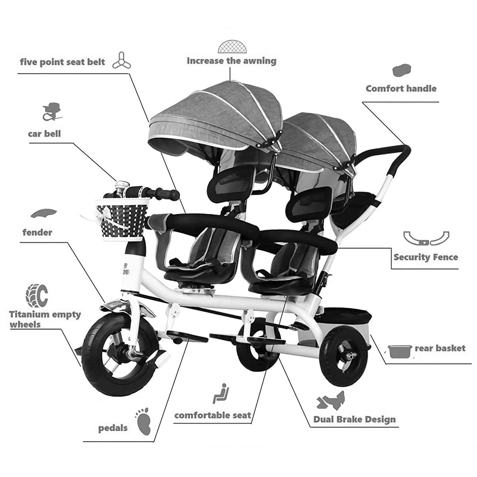 KeewEn KeewEn 3-in-1 Tricycle for Toddlers 2-5 Years Old - Removable Push Handle, Rotatable Seat, Folding Adjustable Canopy, Safety Harness & Storage - Very Good Kids Trike for Twins (Color : Grey)