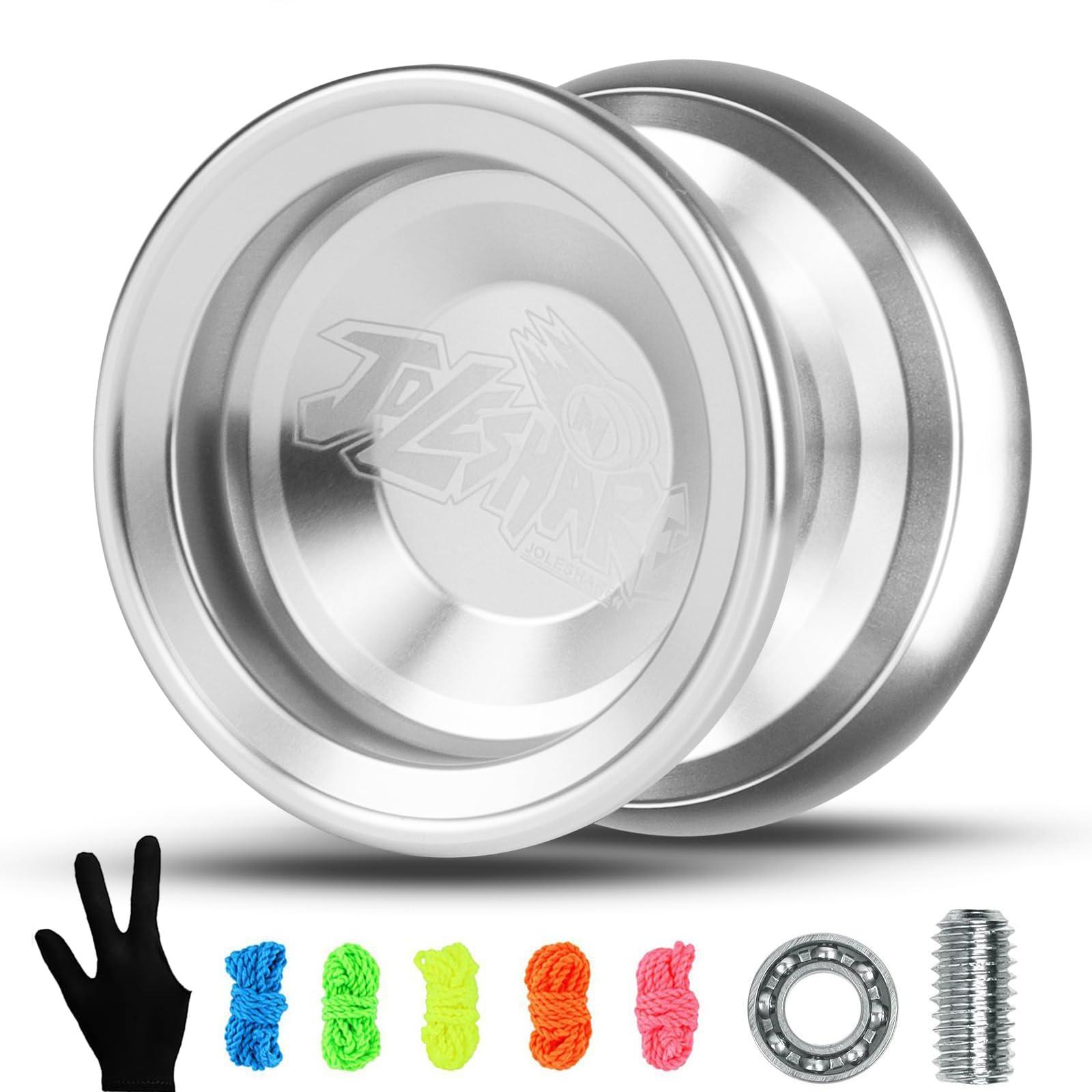 JOLESHARE JOLESHARE Professional Unresponsive Yoyo for Pros and Responsive Yoyos for Kids Beginners, Package Includes Replaceable Responsive Bearings, yo-yo Gloves, and 5 yo-yo Cords(Silver)