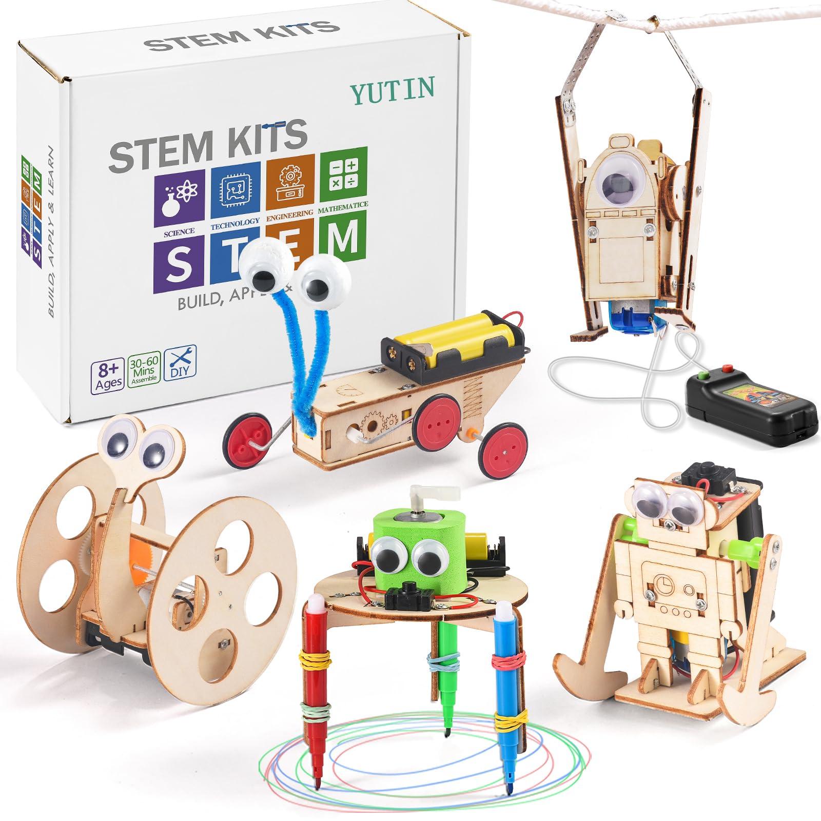 Yutin STEM Robots Kits for Kids Ages 5-7 8-10, Wood Building Art Crafts Kits for Boys 6-8 8-12, 3D Wooden Puzzles Robotics Models, Science Woodworking Projects STEM Toys Gifts for Boy 6 7 8 10 12 Year OId