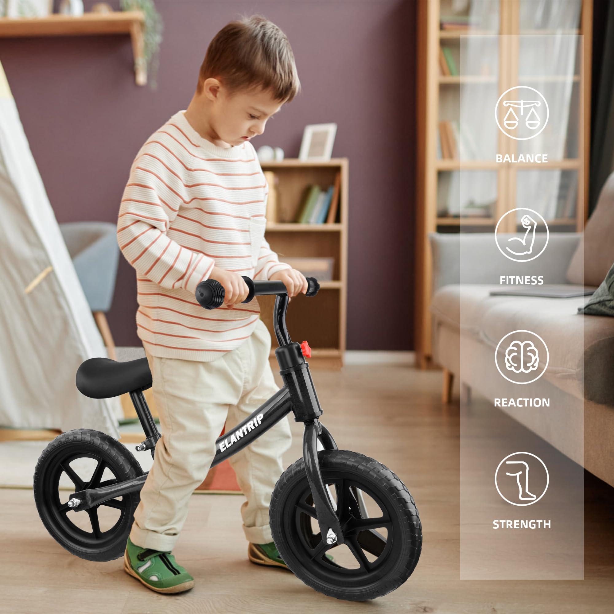 Elantrip Elantrip Balance Bike, Lightweight Black Toddler Bike for 1-3 Year Old Boys, Birthday Gift Toys for 1-3 Year Old Boys and Girls, No Pedal Bikes for Kids with Adjustable Handlebar and seat