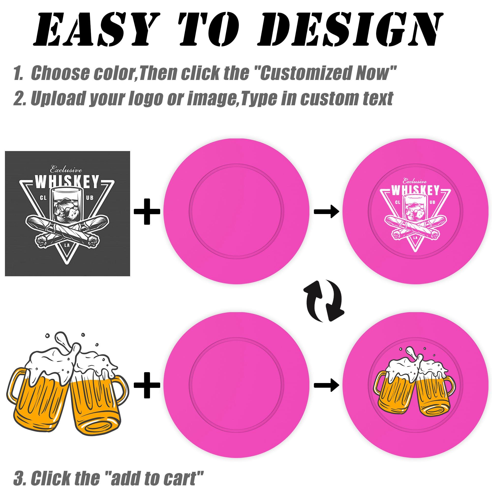 MANBATTLE 100 Custom Poker Chips, Drink Token Chips Imprinted with Personalized Logo, Image or Text, Double Sided Full Color Print Custom Tokens for Bars, Party, Poker Games or Casino Night (Rose Red)
