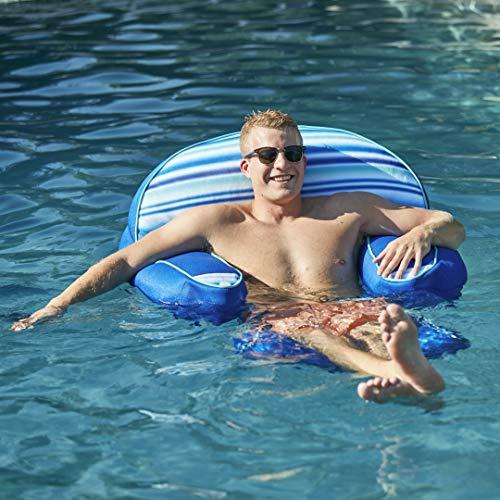 Big Joe Big Joe Lazy Lounger No Inflation Needed Pool Float with Headrest and Footrest, Blurred Blue Double Sided Mesh, Quick Draining Fabric, 3.5 feet Lounger