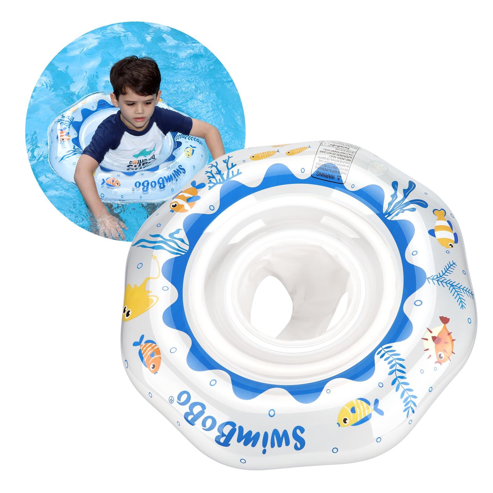 Swimbobo Swimbobo Inflatable Baby Swimming Float with Safe Seat for Age 6-36 Months Toddler (White Ocean)