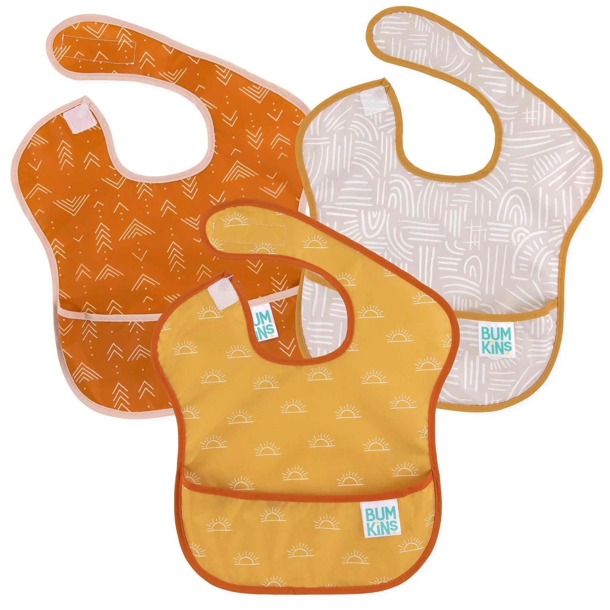Bumkins Bumkins Bibs for Girl or Boy, SuperBib Baby and Toddler for 6-24 Months, Essential Must Have for Eating, Feeding, Baby Led Weaning Supplies, Mess Saving Catch Food, Waterproof Fabric 3-pk Desert Boho