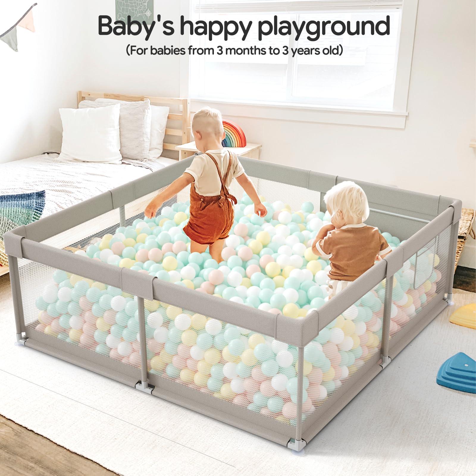 Fodoss Baby Playpen with Mat, 59x59inch Playpen for Babies and Toddlers, Kids Play Pen, Extra Large Baby Playpen,Baby Fence,Big Playpen for Infants with Gate,Playard for Baby