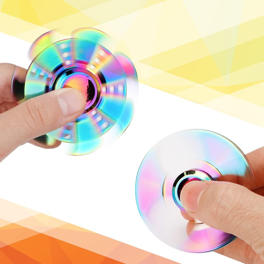 LNCOJOLM 7 Pack Rainbow Fidget Spinners Pack Stress Relief Toys for Kids Adults, Finger Hand Spinner Metal Fidget Bulk Set Desk Toy for Anti-Anxiety Focus, Cool Small Gadget Novelty Gifts Party Favor
