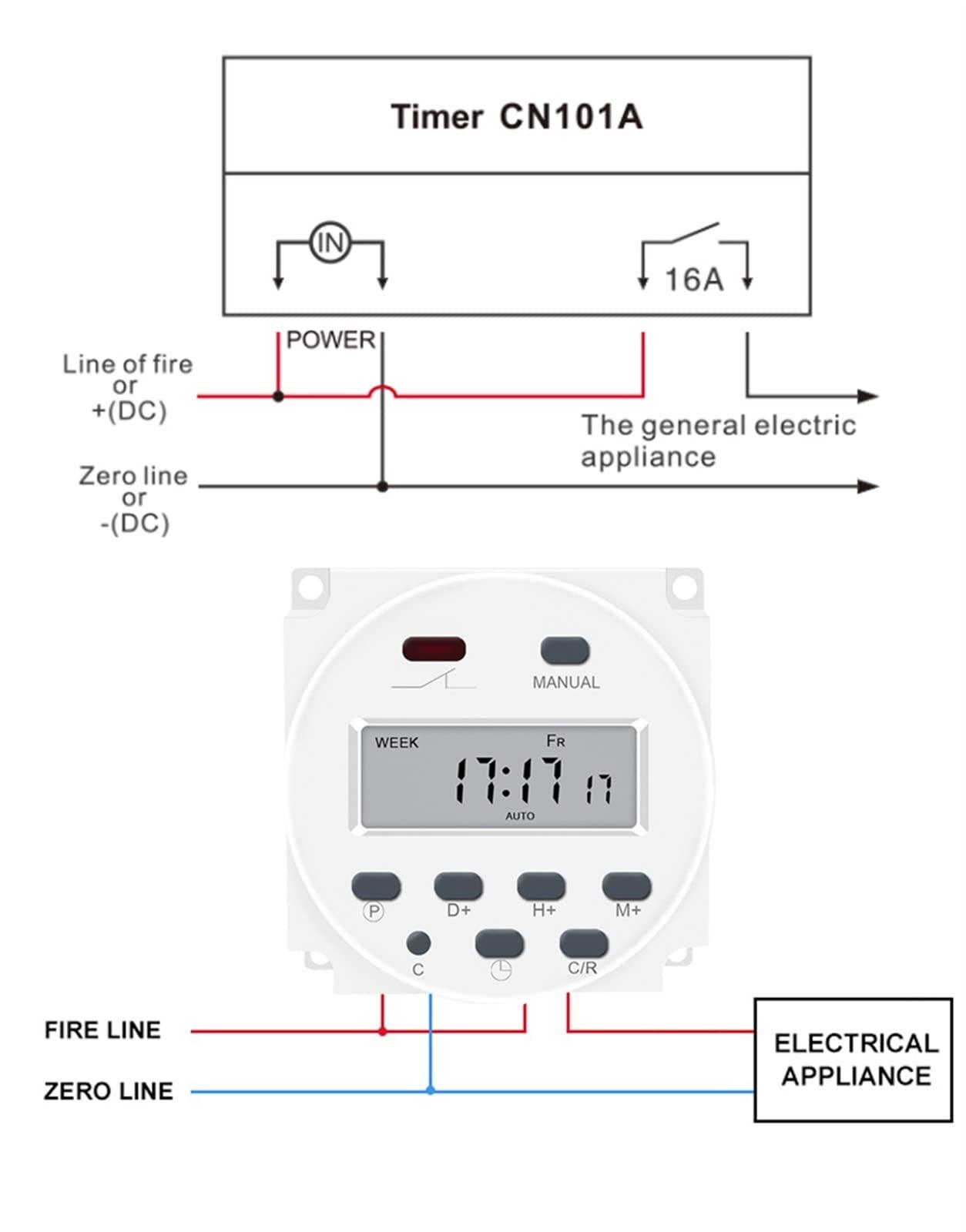 WIOSEN 1Pcs CN101A 5V 12V 24V 110V 220V Digital Timer Switch 7 Days Weekly Programmable Time Relay Programmer (Color : Ahc15a, Size : 12V)