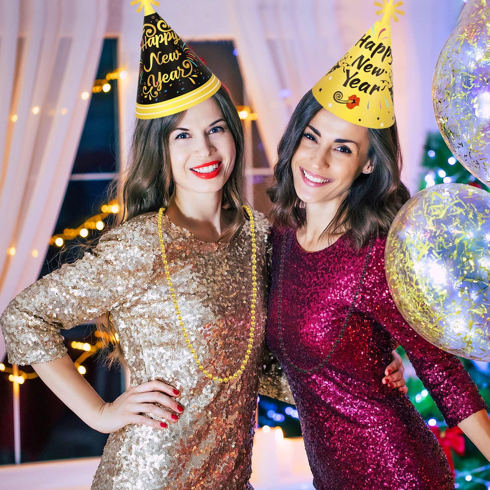 HOWAF HOWAF 2025 New Year Eve Party Supplies 2025 NYE Decorations Kit - Include Happy New Year Headband Cone Hats Party Blowouts Black Gold Silver NYE Party Favors New Years Eve Accessories Kit, 38 Pieces