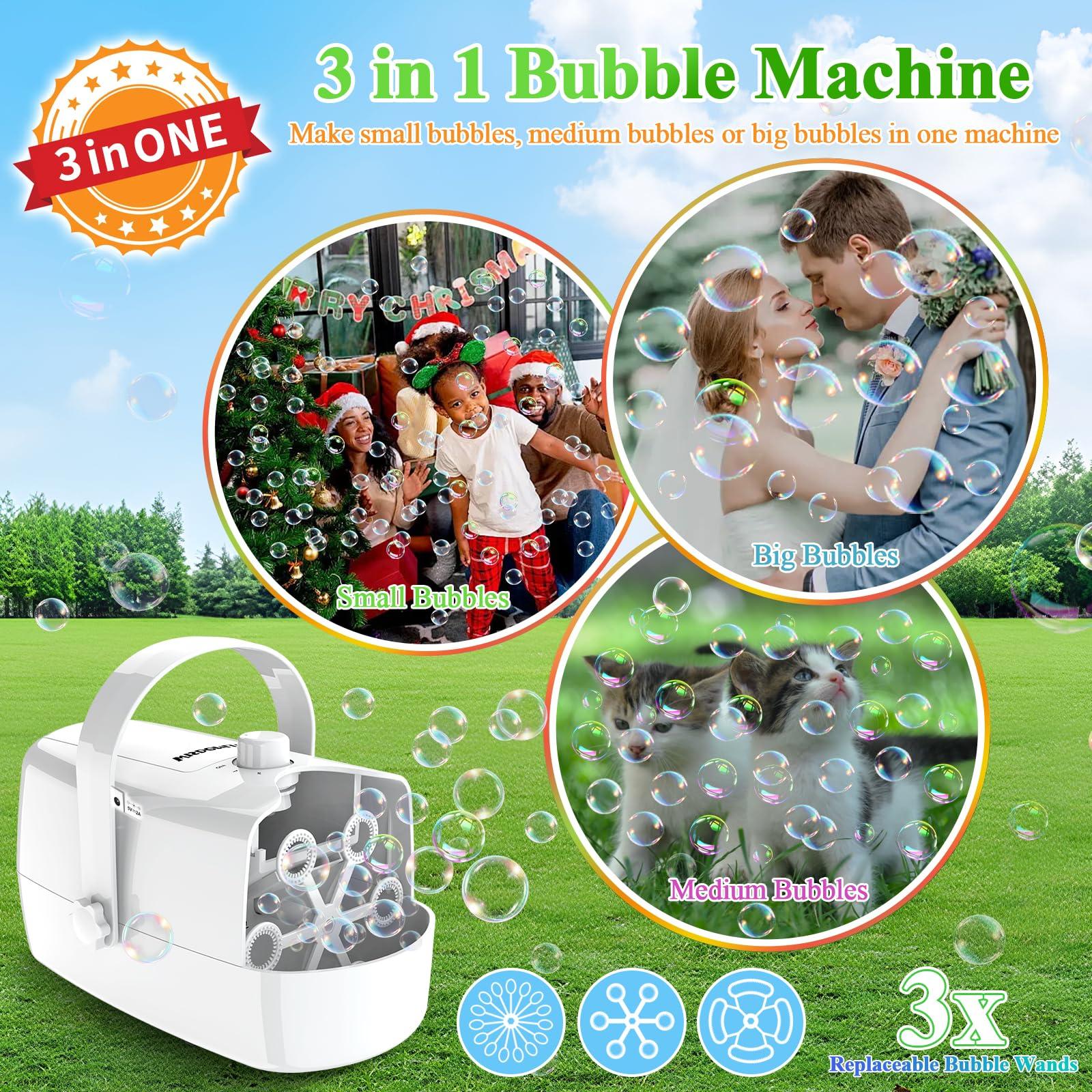 Wisdomlit Bubble Machine, Automatic Bubble Blower, 8000+ Big Bubbles Per Minute, Bubble Maker for Kids Toddlers, Operated by Plug-in or Batteries, Bubble Toys for Indoor Outdoor Birthday Party