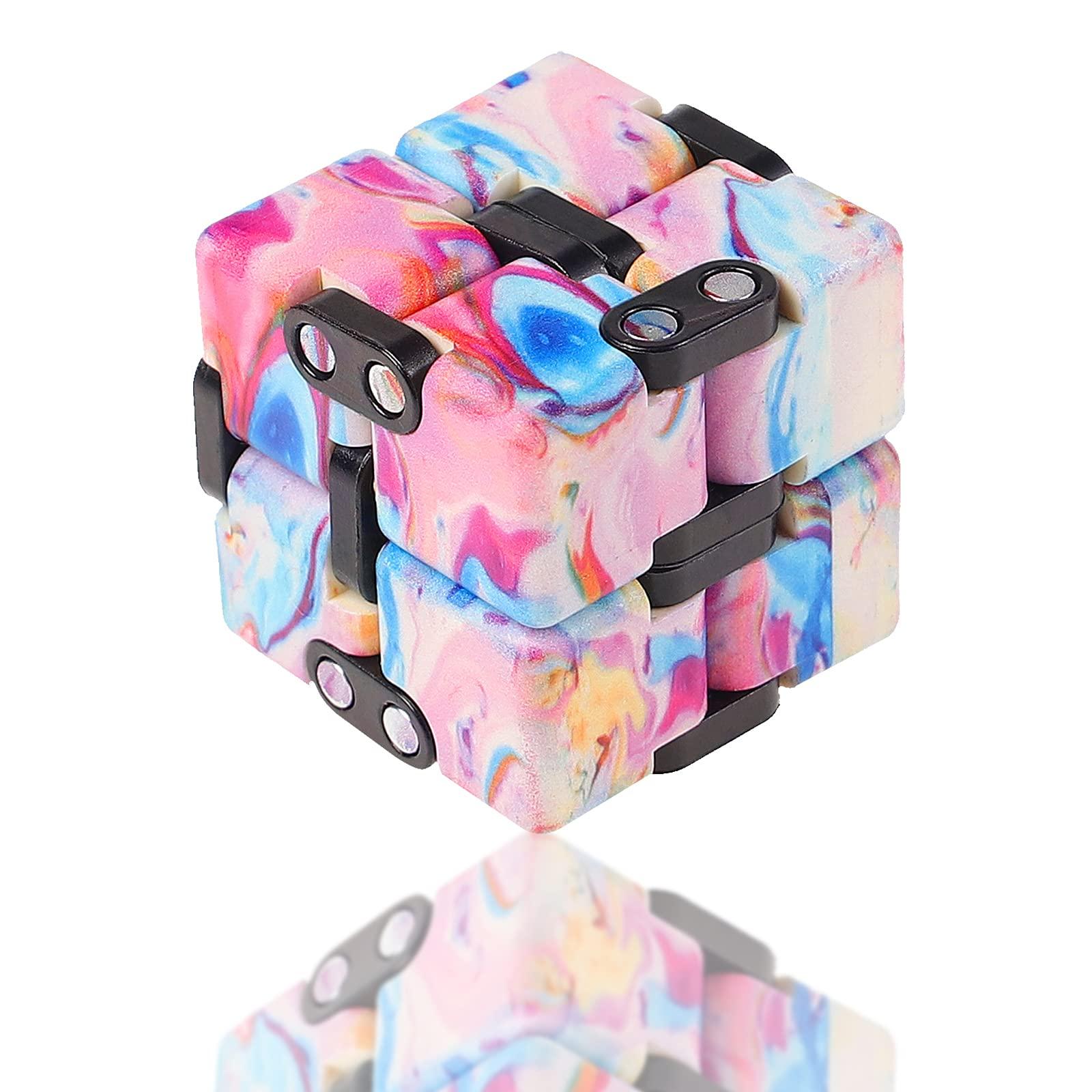 Aionly GYMLAN Infinite Cubes, Aionly Heavy/Rounded Corners Stress Relief Infinite Cube Fidget Toy, Mini Hand-Held Puzzle Flip Fidget Cube for Adults/Kids, Christmas Stocking Filler Gift for Boys Girls (Pink)
