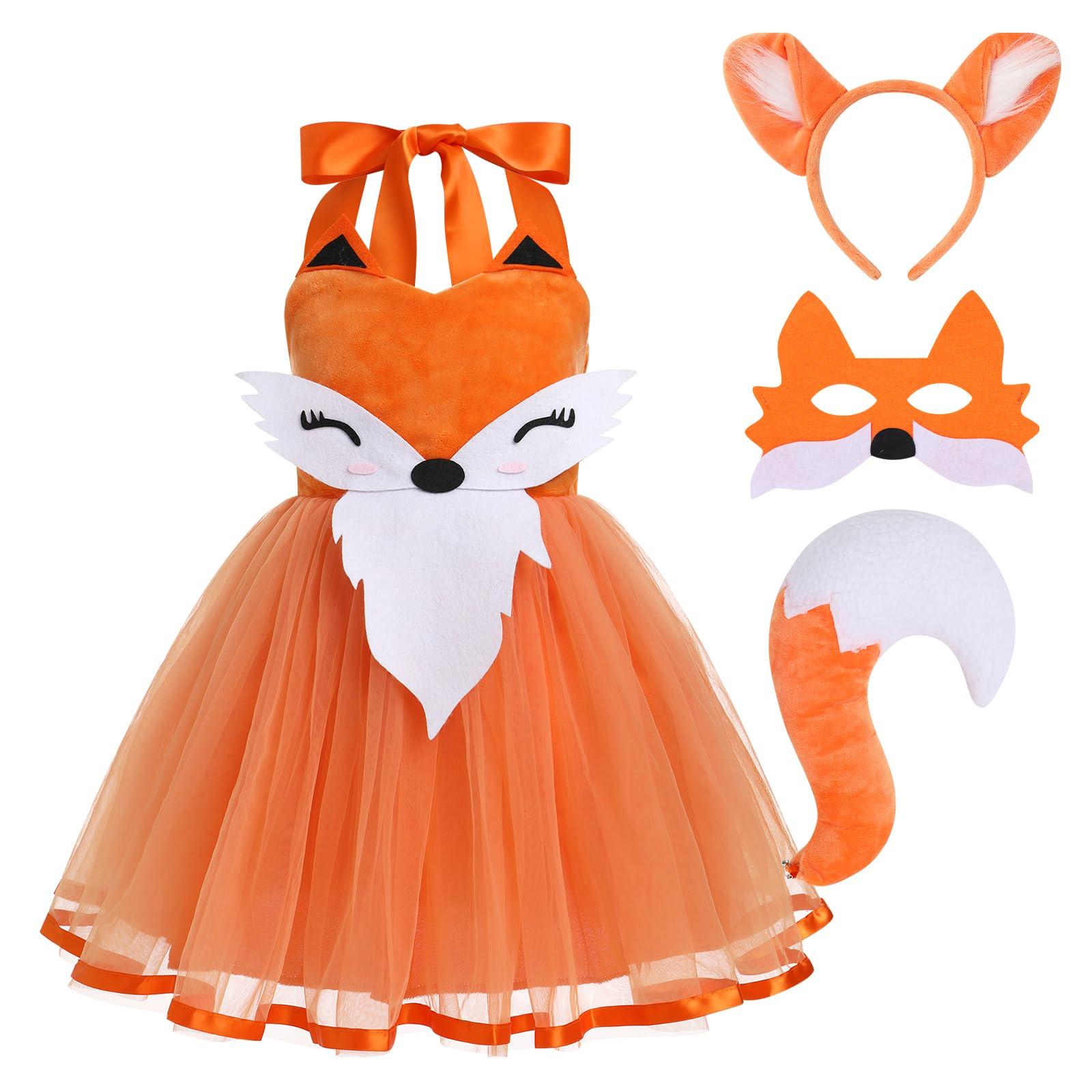 ODOLDI ODOLDI Fox Costume for Girls Fox Tutu Dress with Fox Ears Fox Tail Costume Set Kids Fox Halloween Costume Toddler Baby Girls Animal Dress Up Costumes Orange+White Fox 3-4 Years