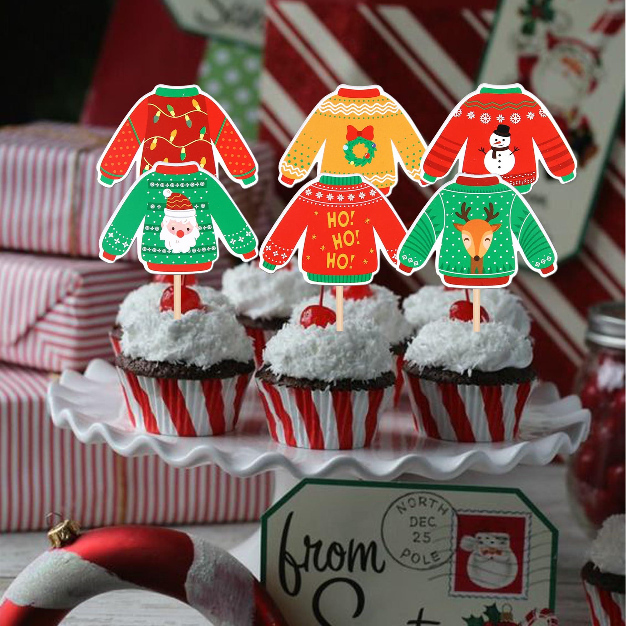 ZHUOWEISM 36 PCS Ugly Sweater Cupcake Toppers Merry Christmas Cupcake Picks Ugly Sweater Party Decorations for Christmas Ugly Sweater Theme Xmas Holiday Baby Shower Birthday Party Cake Decorations Supplies