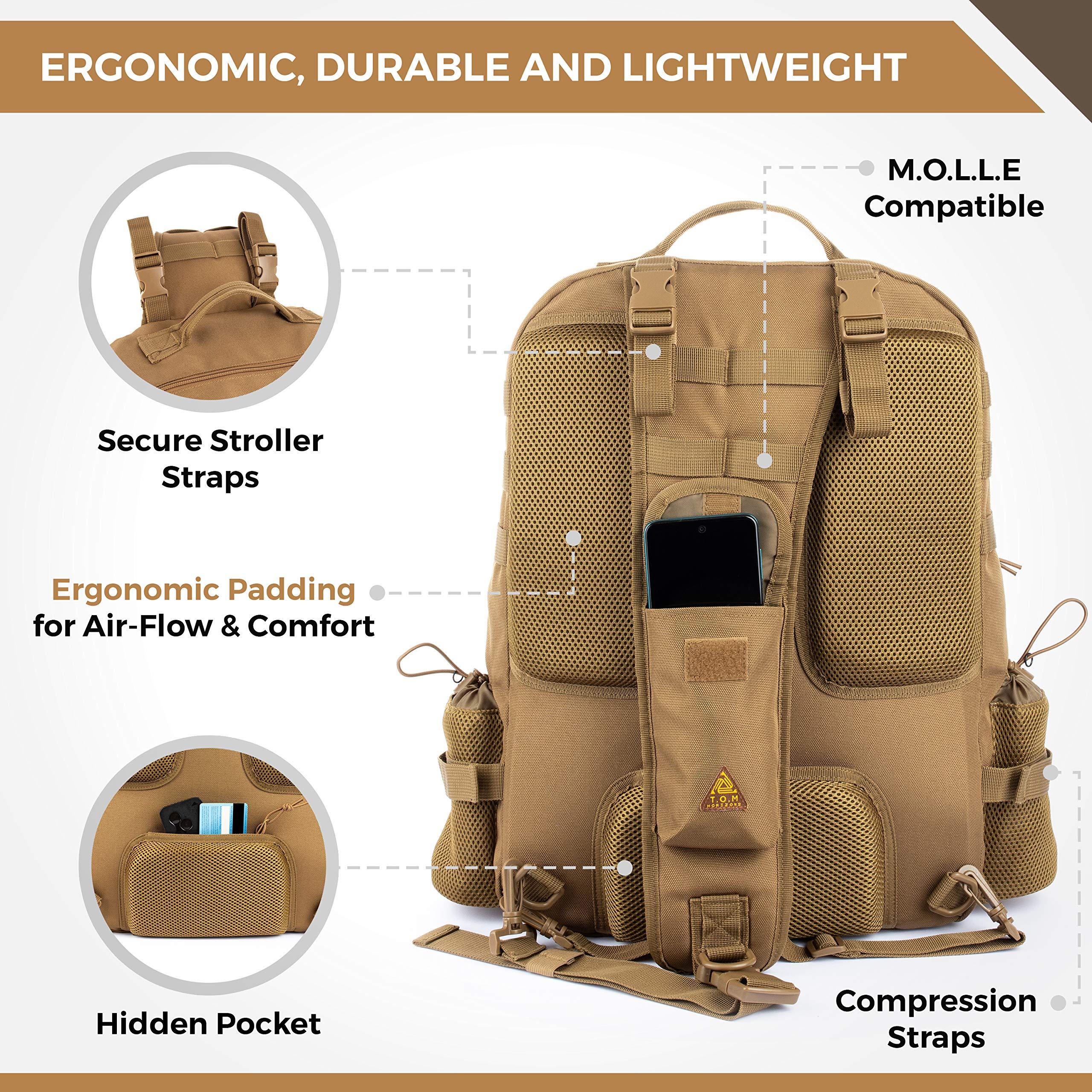 T.O.M HORIZONS T.O.M HORIZONS Sling Diaper Bag for Dad; Single-handed Diaper Changing System. Waterproof Changing Pad, Insulated Bottle Pouches (Khaki)