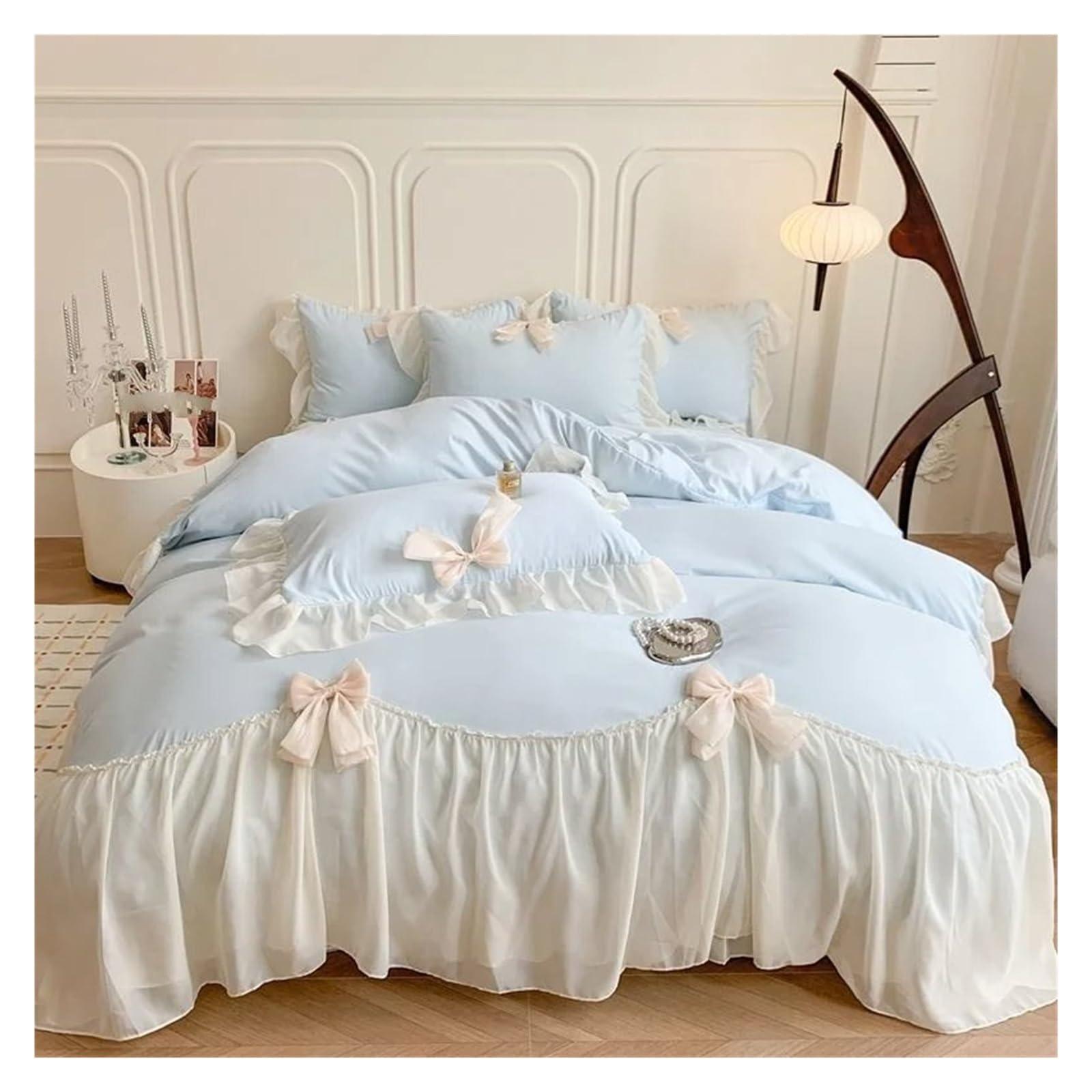 ADovz ADovz Lace Bow Bedding Sets Solid Color Lace Ruffle Comforter Set Deluxe Maiden Duvet Cover Set,Bed Sheets