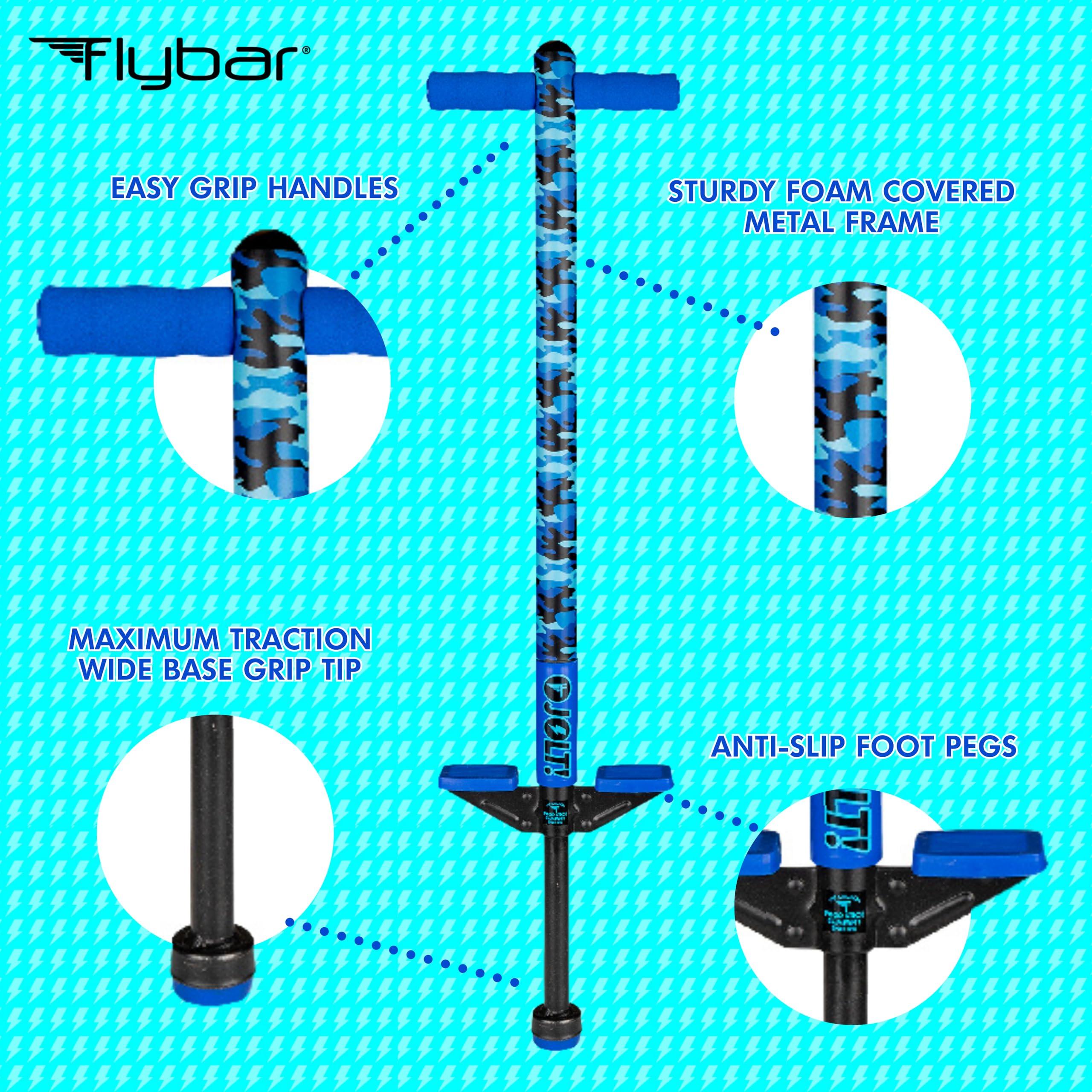 Flybar Flybar Pogo Stick for Kids, 40 to 80 Pounds, Perfect for Beginners, Easy Grip Foam Handles, Anti-Slip Foot Pegs, Outdoor Toys for Boys, Jumper Toys for Girls, Outside Toys for Kids (Jolt, Blue Camo)