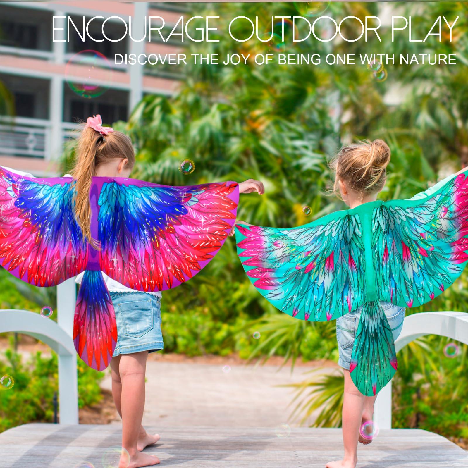 iROLEWIN iROLEWIN Bird-Wings-Costume for Kids and Headband, Eagle-Parrot Dress-up-Wings for Girls Boys Halloween-Party Favors (Green)