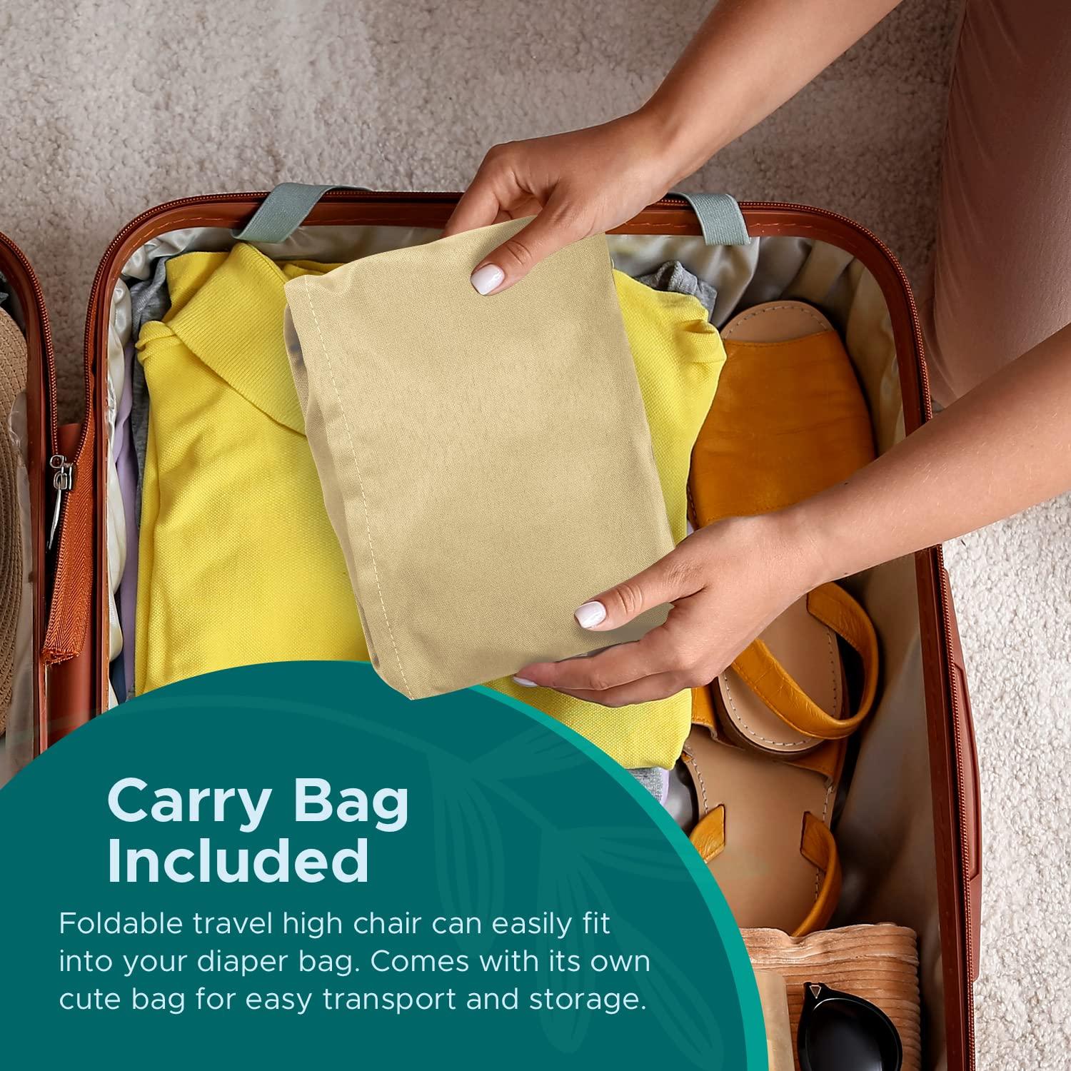 Baby Pick Portable High Chair by Baby Pick- Foldable High Chair for Travel with Adjustable Shoulder Straps- Compact Harness Seat for Babies & Toddlers- Easy to Use Washable Feeding Safety Seat- Beige