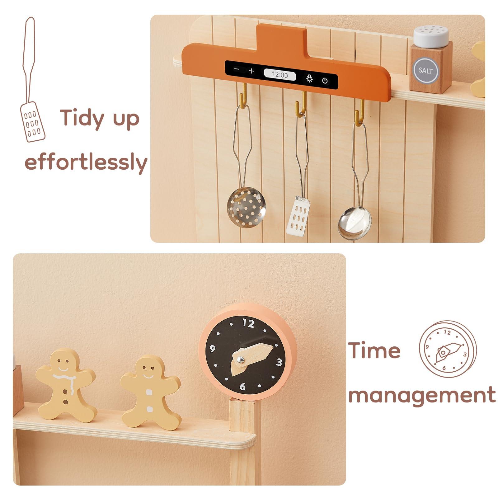 Pillowhale Pillowhale Play Kitchen Set, Wooden Toy Kids Kitchen Playset, Pretend Toddler Kitchen with Play Dishes Play Sink Microwave Oven Cookware Accessories Playset,Best Gift for Girls Boys 3+ Year Old(Red)