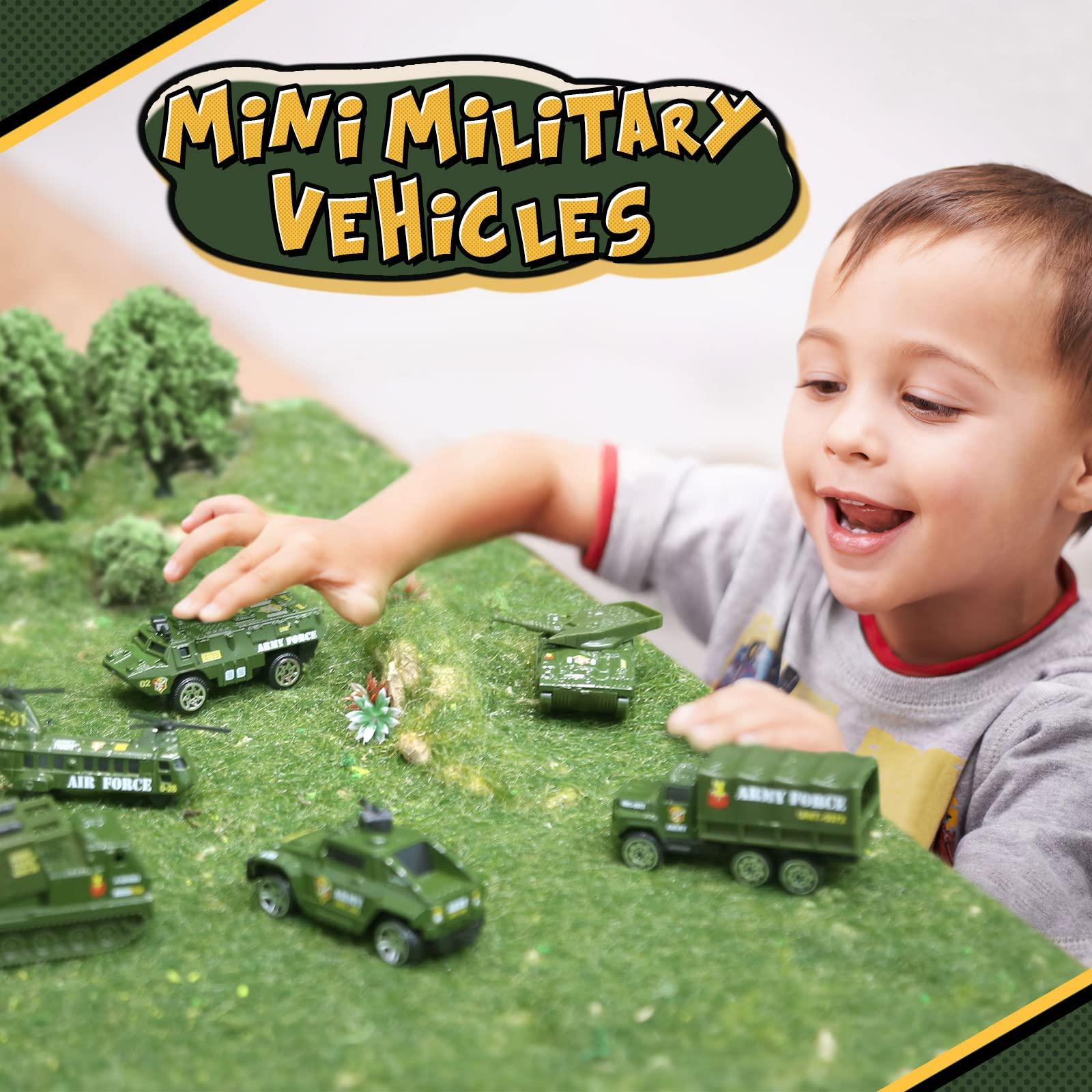 Dreamon Diecast Military Vehicles Army Toy Mini Pocket Size Play Models Truck Tanks Helicopter for Kids Boys Age 3 4 5,Pack of 6