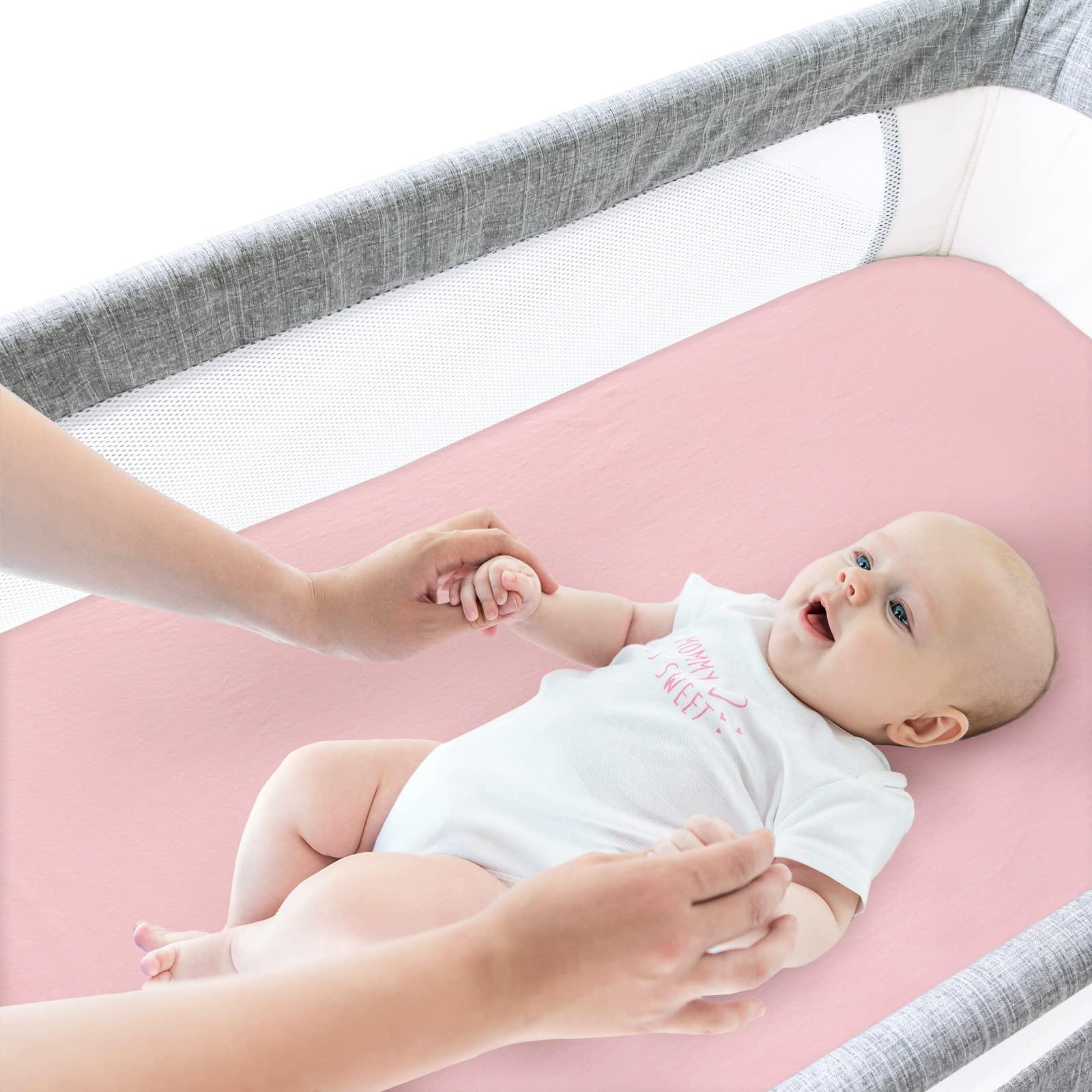 Biloban Bassinet Sheets Fit for Graco Sense2Snooze Bassinet and SNOO Smart Sleeper Baby Bassinet,100% Cotton, 2 Pack, Ultra Soft Bassinet Sheet, Pink and Violet