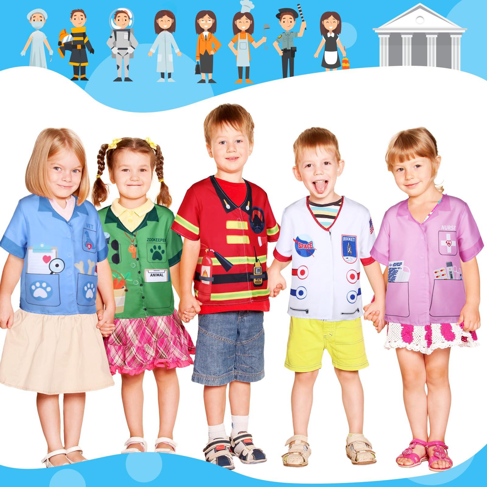 Jiuguva Jiuguva 12 Pcs Kids Role Play Costume Dress up Clothes Cosplay for Kids Community Helper Career Costumes Doctor Construction Workers Fireman Police Career Day Pretend Play