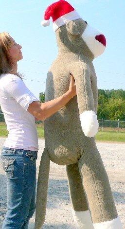 Big Plush 6 Foot Giant Plush Sock Monkey 72 Inches Head to Toe Soft Wears Christmas Santa Hat Made in The USA America