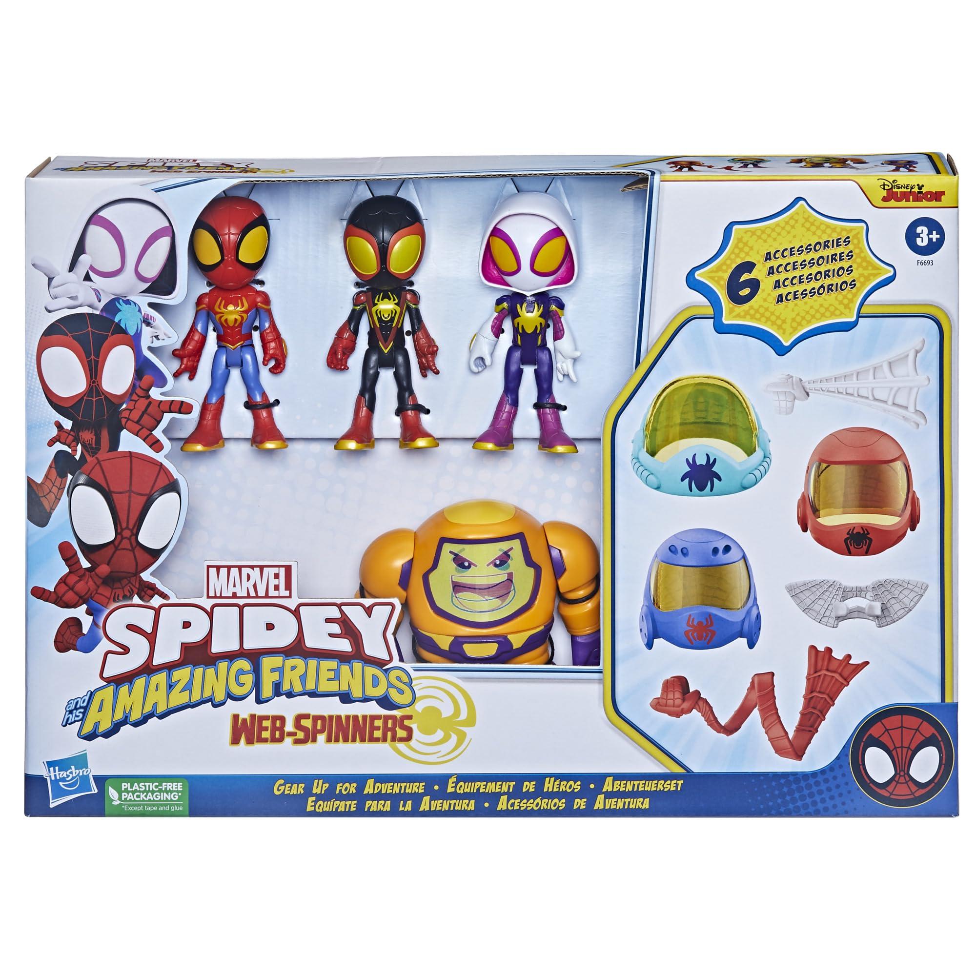 Spidey and his Amazing Friends Spidey and his Amazing Friends Marvel Web-Spinners Gear Up for Adventure 4-Pack, 4-Inch Action Figures with 6 Accessories, Super Hero Toys for Kids 3+