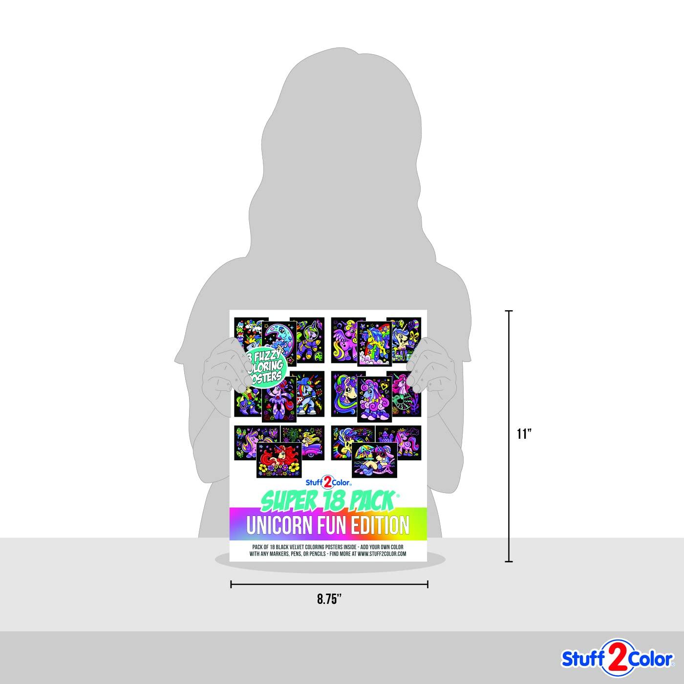 Stuff2Color Super Pack of 18 Fuzzy Velvet Coloring Posters (Unicorn Fun Edition) - Great for Family Time, Arts and Crafts, Travel, Quiet Time, Sharing, Parties [All Ages: Kids, Girls, Adults, Toddlers, Teens]