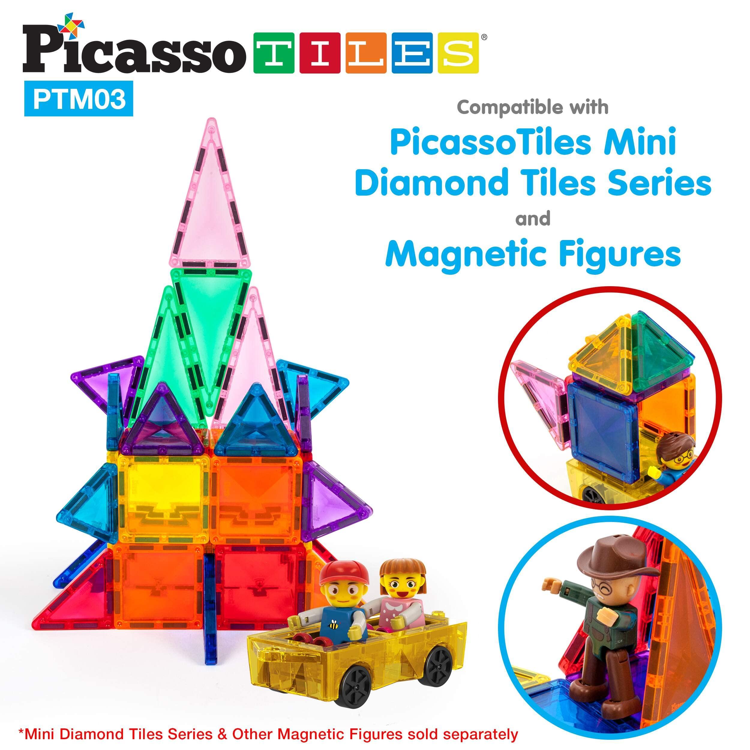PicassoTiles PicassoTiles Mini Magnetic Tiles Expansion Car Truck and Figures Play Set, Kids Building Magnet Bricks STEM & Learning Toys, Magnetic Add-ons, Car Toys, Toddler Preschool 3 years and up boys and girls