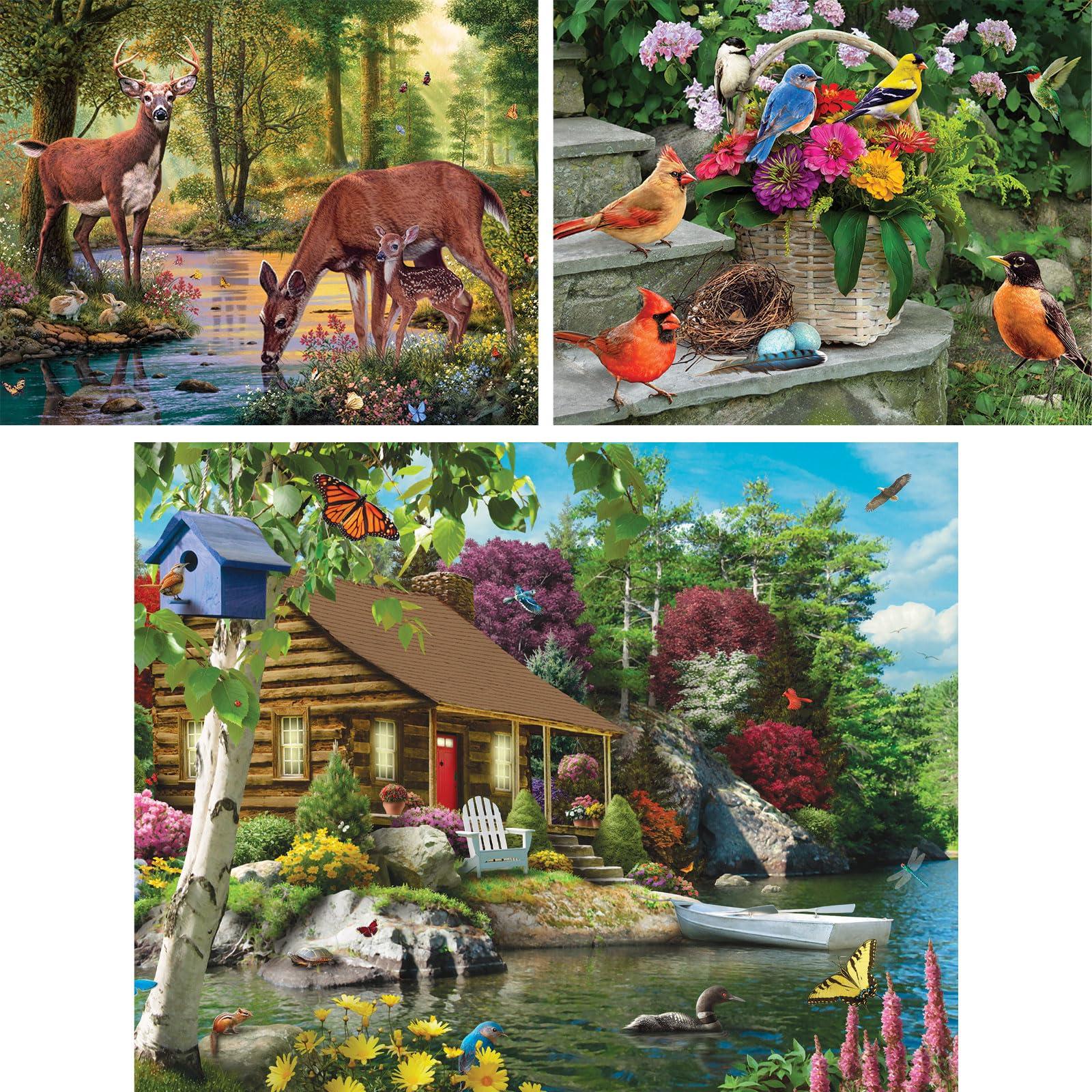 Bits and Pieces Bits and Pieces - Value Set of Three (3) - 100 Piece Jigsaw Puzzles for Seniors - Lettered Large Piece 100 pc Nature Jigsaws Bundle - 15 x 19 Each