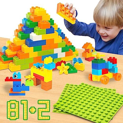 WYSWYG Large Building Blocks for Kids Toddlers Including 2 Piece Baseplates, Basic Big Building Blocks Compatible with Duplo and Major Brands, Building Bricks Set for Kids Age 3 4 5 6