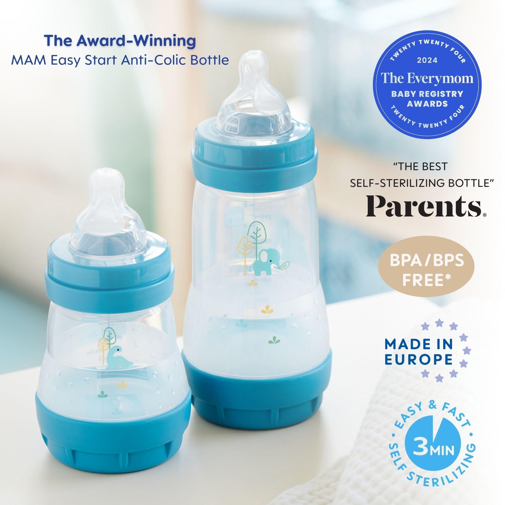MAM MAM Easy Start Anti-Colic Baby Bottle, Fast Flow, Breastfeeding-Like Silicone Nipple Bottle, Reduces Colic, Gas, & Reflux, Easy-to-Clean, BPA-Free, Vented Baby Bottles for Newborns, 4 Plus Months