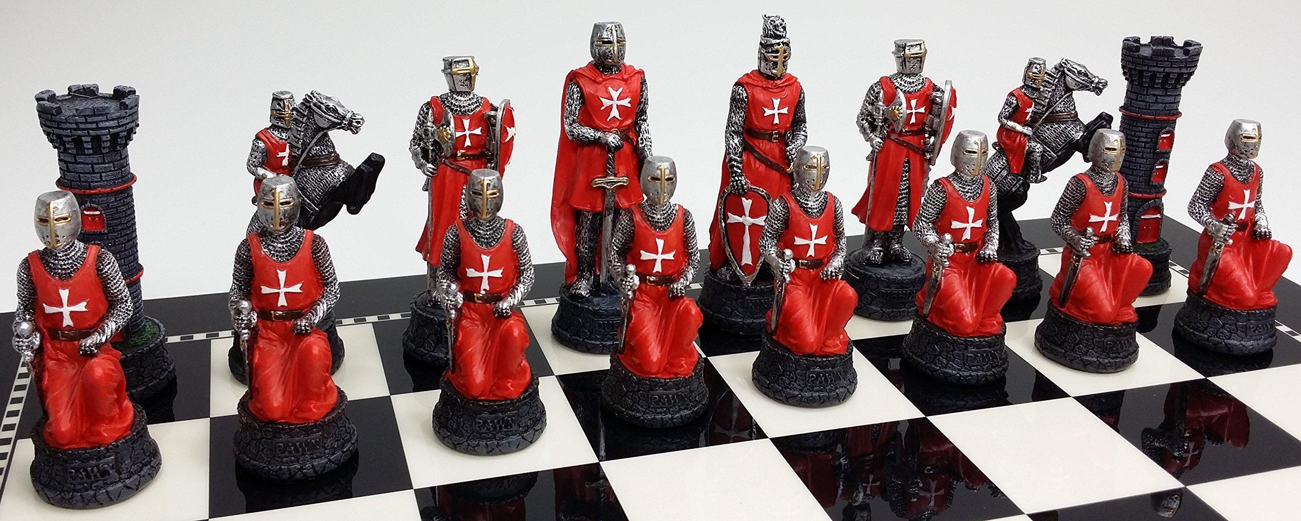 Kraiovim Medieval Times Crusades RED & Blue Maltese Knight Set of Chess Men Pieces Hand Painted - NO Board