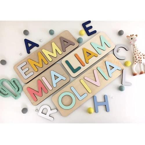 weiyou weiyou Personalized Name Puzzle,Custom Baby Name Puzzle Handmade Toy Toddler Toys Baby Name Sign Toddler Toys Custom 1st Birthday Gift Wood Puzzle (Color 4,2 Letters)