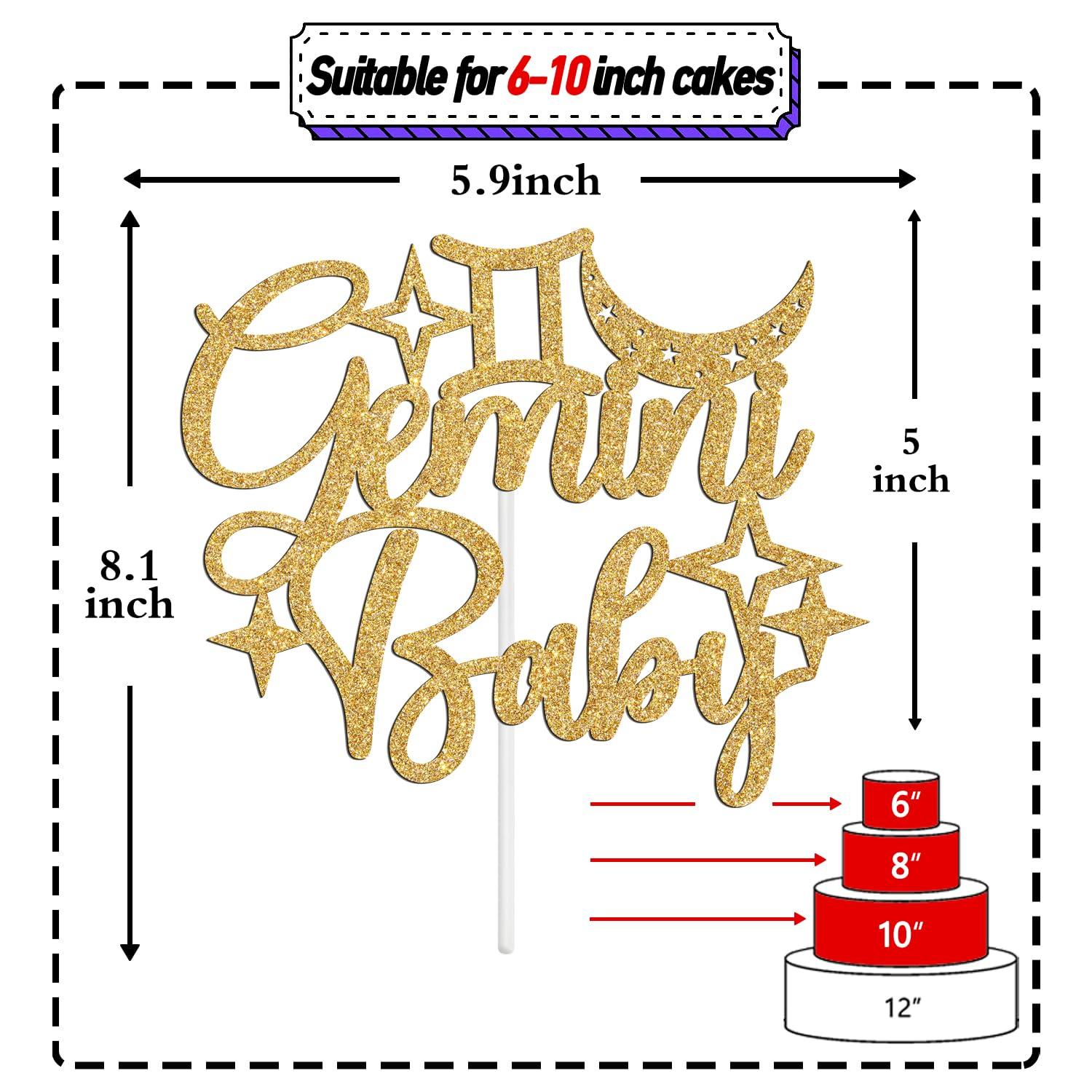 Tivurcia Gemini Baby Birthday Cake Topper - 12 Zodiac Gemini Season/Welcome Baby, Horoscope, Astrology Birthday/Baby Shower Party Decorations Supplies, Gold Glitter