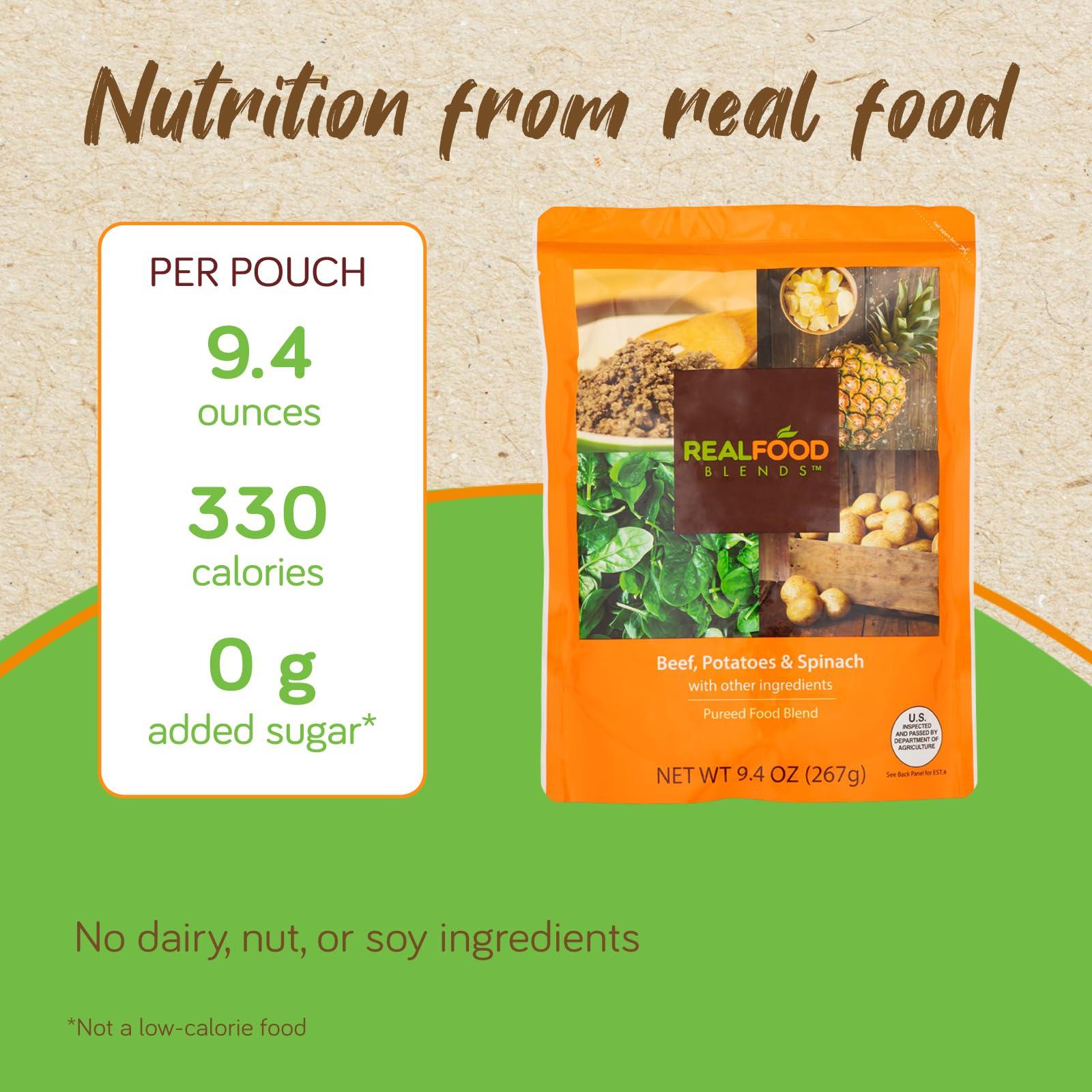 REAL FOOD BLENDS Real Food Blends Variety Pack - Pureed Food Meals for Tube Feeding with Protein, Vegetables & Fruits - 320340 Calories Per Pouch for Lunch & Dinner - 9.4 oz (Pack of 12)