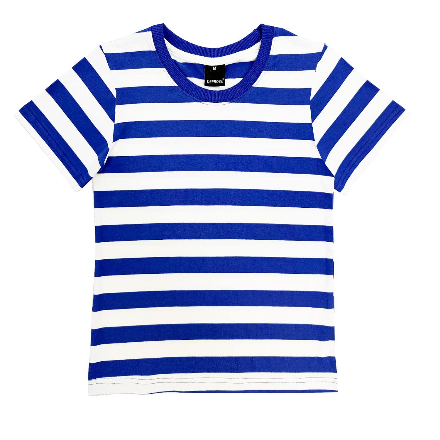 Deerose Kids Halloween Sailor Pirate Costume Blue White Striped Shirt Short Sleeve Boys Summer Tee Top 11-12 Years