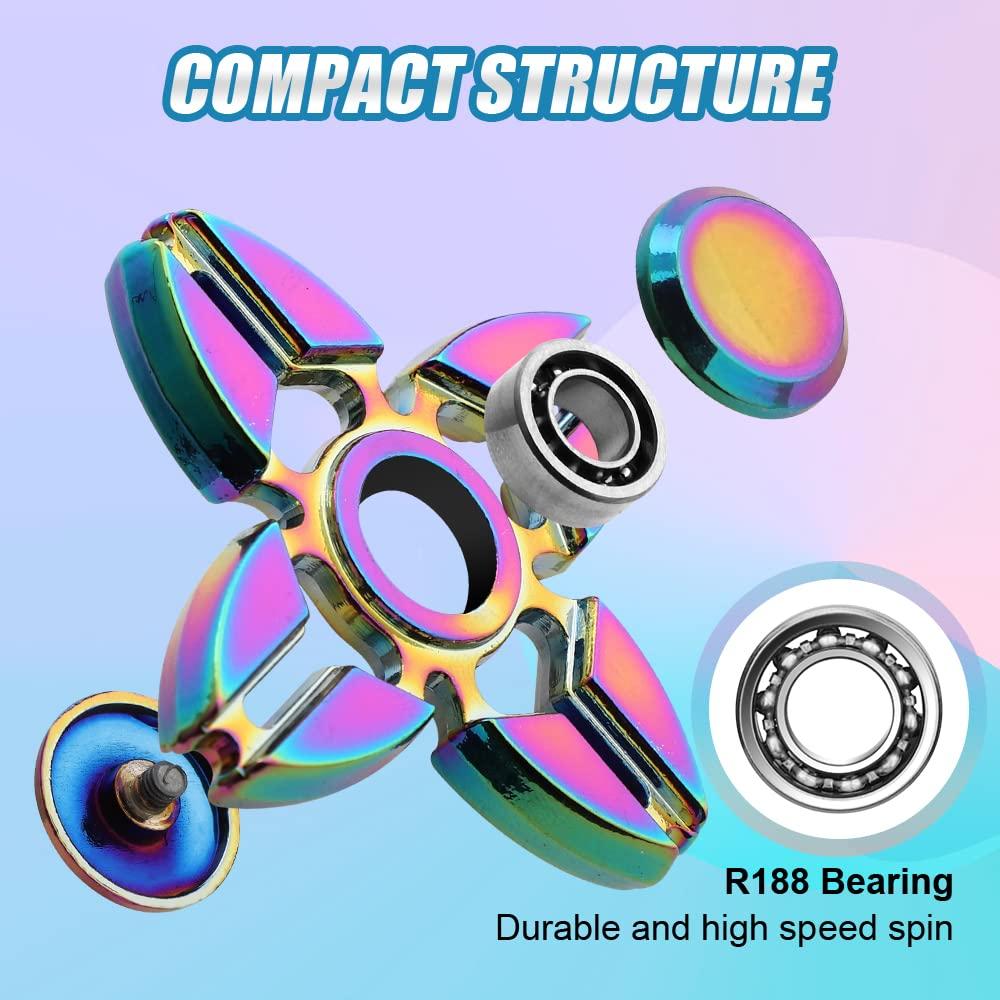 LNCOJOLM 7 Pack Rainbow Fidget Spinners Pack Stress Relief Toys for Kids Adults, Finger Hand Spinner Metal Fidget Bulk Set Desk Toy for Anti-Anxiety Focus, Cool Small Gadget Novelty Gifts Party Favor