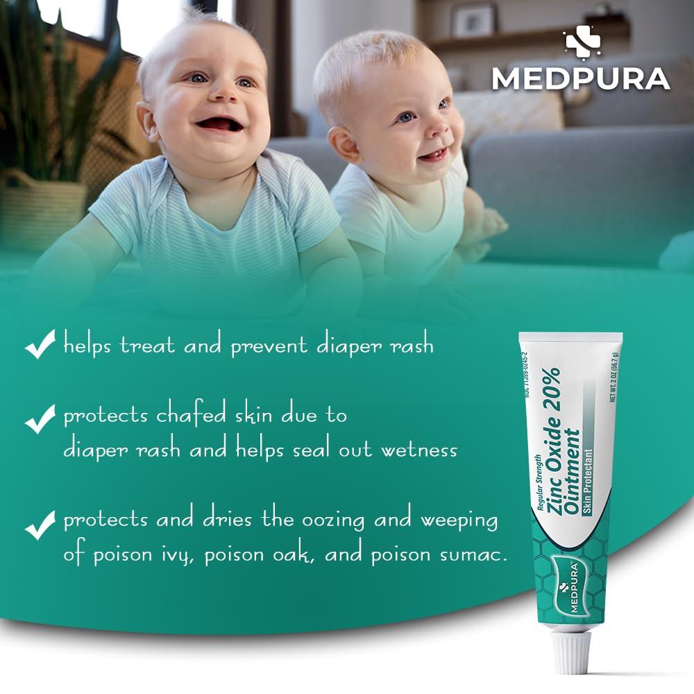 MEDPURA Baby Diaper Rash Cream with 20% Zinc Oxide for Treatment, Relief & Prevention, Hypoallergenic, Paraben-Free Skin Protectant 3 oz, by MedPura